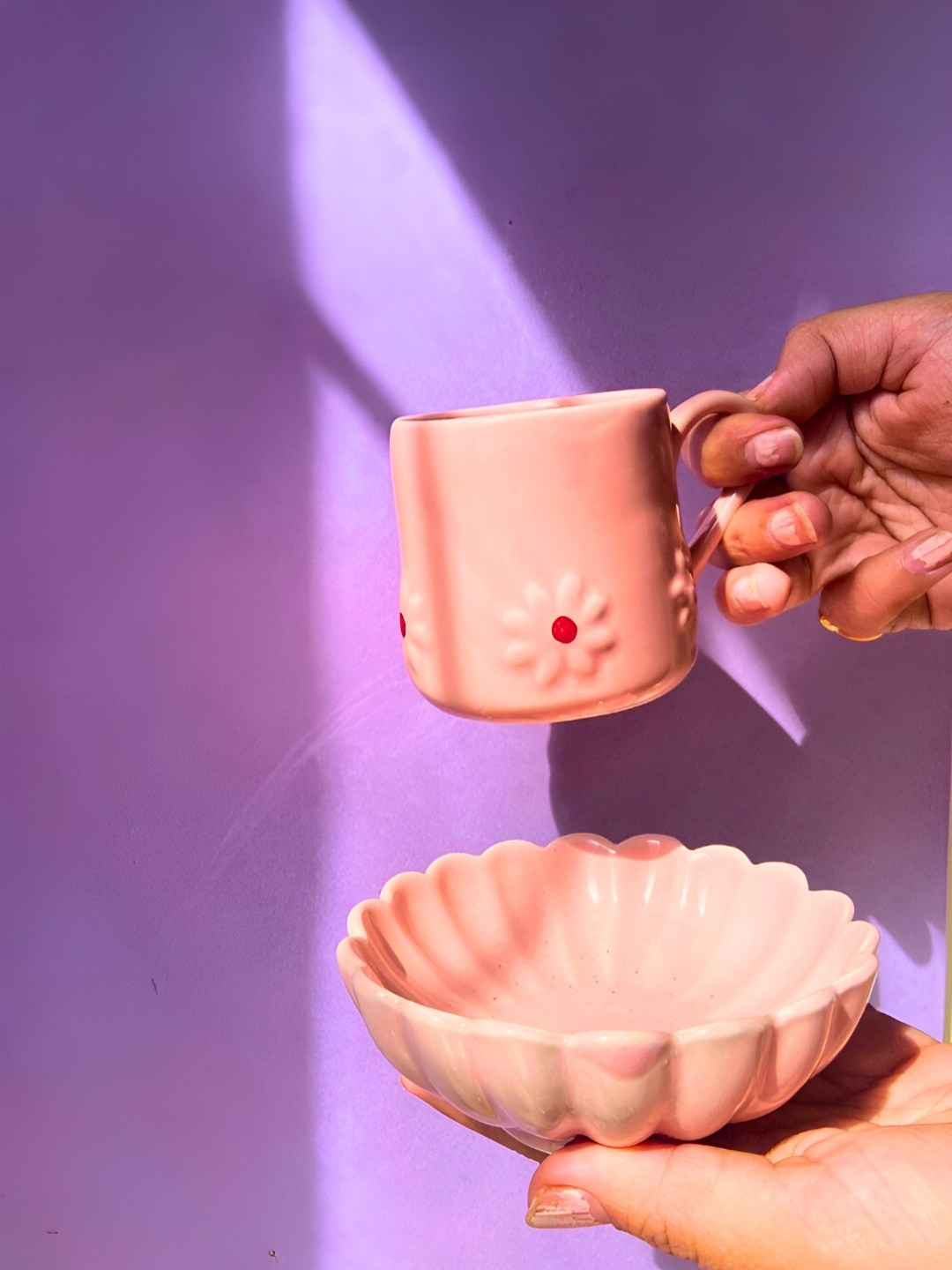 WEAVING HOMES Colbert Pink Floral Ceramic Microwave Safe Mug with Bowl-370ml
