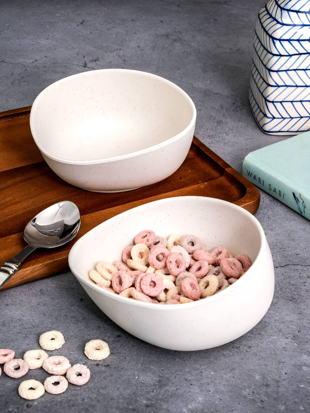 Stehlen White 2 Pieces Printed Melamine Glossy  Bowls 510 ml Each