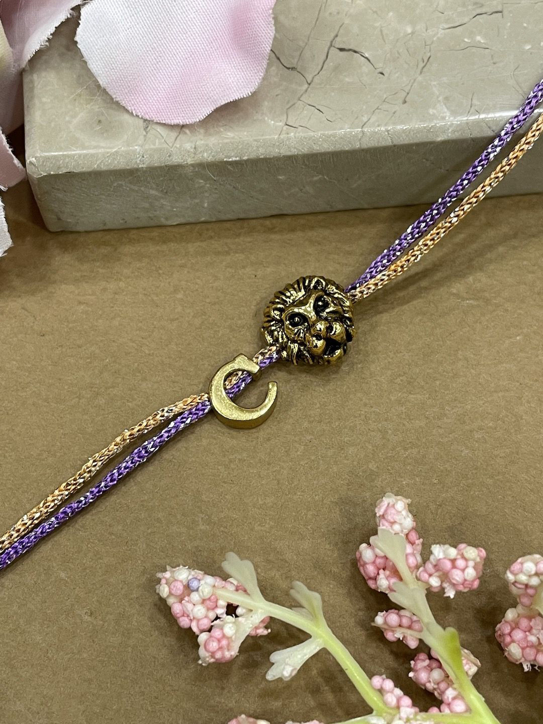 Digital Dress Room Letter C Lion Charm Thread Rakhi