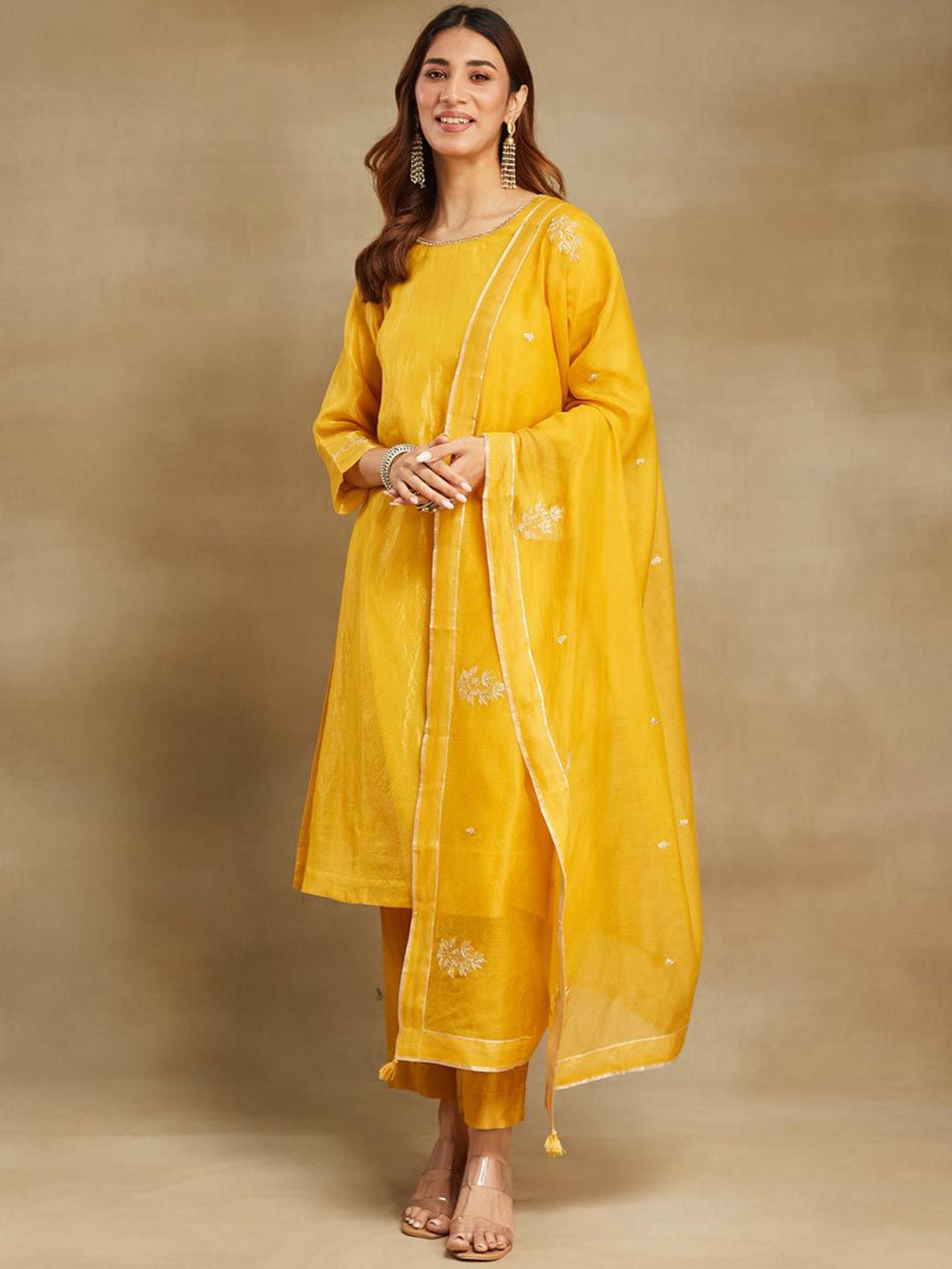 Fabindia Straight Cotton Silk Kurta with Trousers & Dupatta