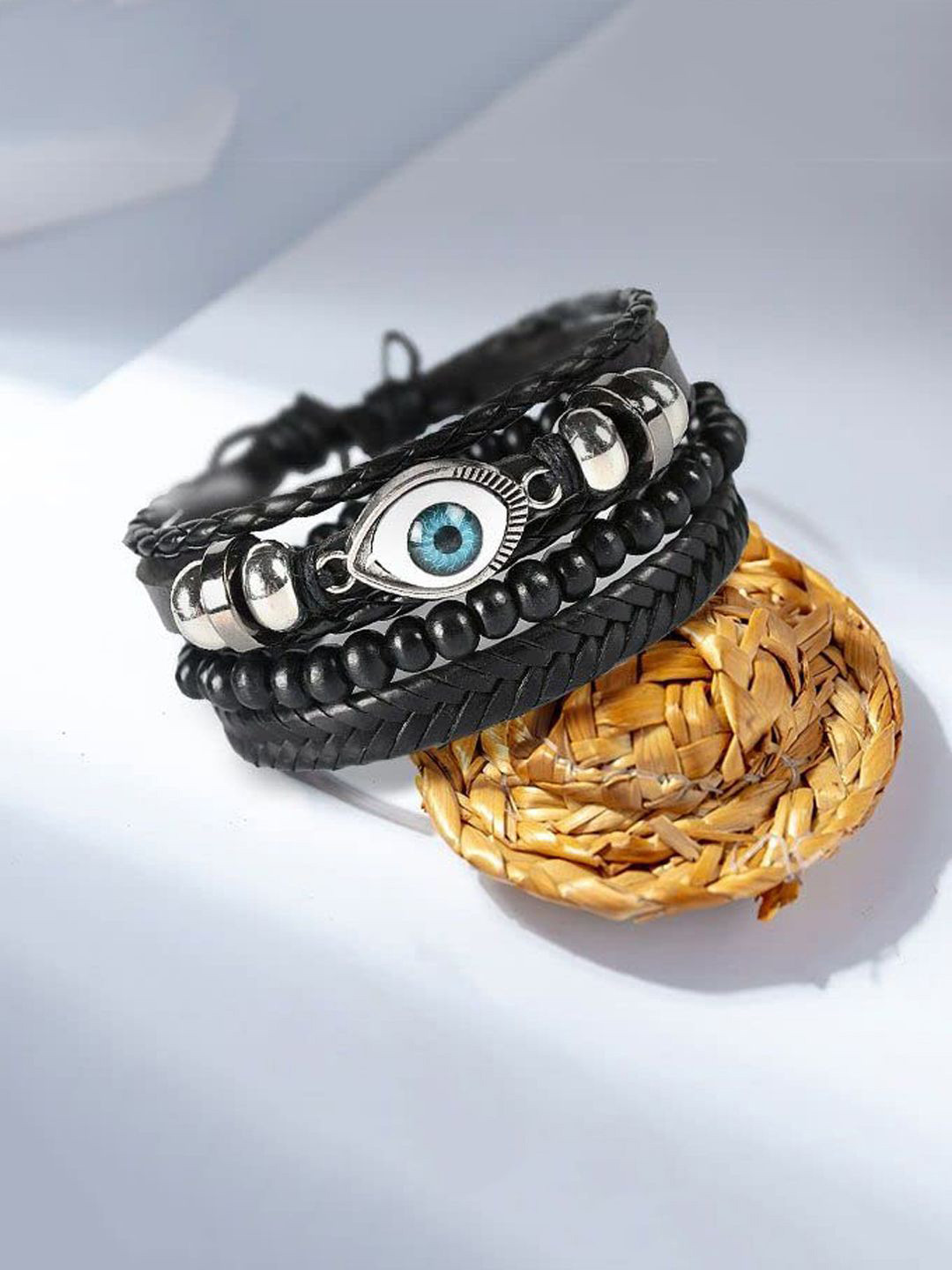 KRENOZ Men Evil Eye Leather Antique Multistrand Bracelet