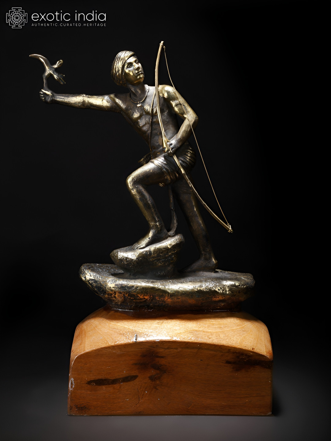 Exotic India Birsa Munda Gold Brass Metallic Living Room Hand-Crafted Medium Showpiece - 6.5 Inches