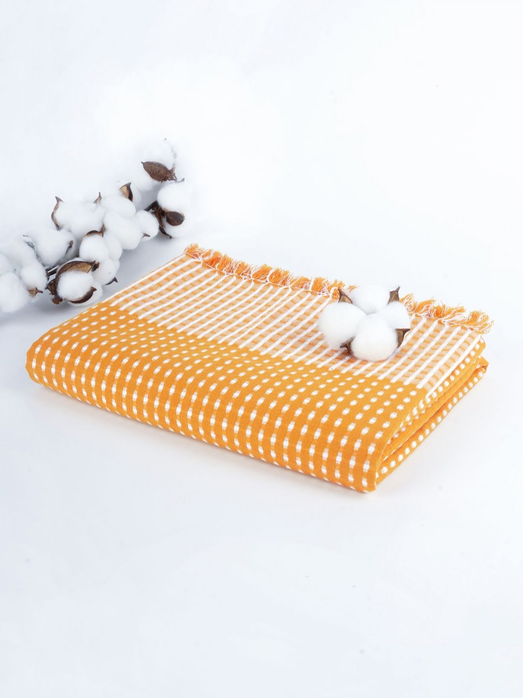 Thirsty Towel Yellow & White Printed Pure Cotton 250 GSM Honey Comb Bath Towel