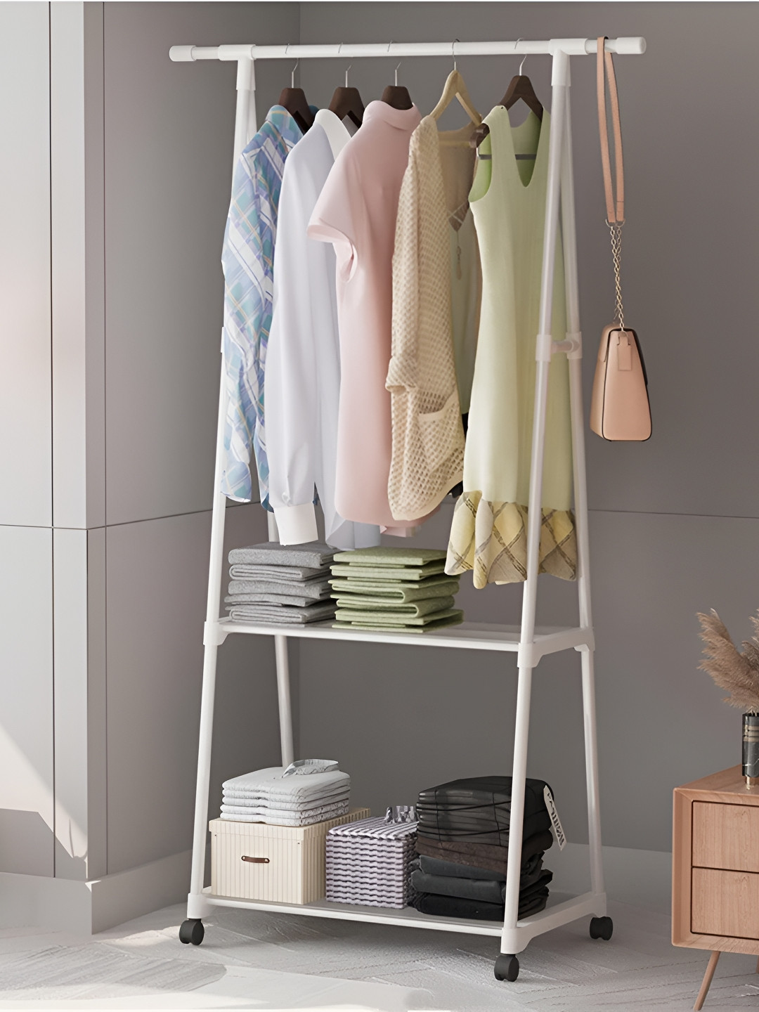 KriShyam White Floor Cloth Dryer Stand Coat Rack