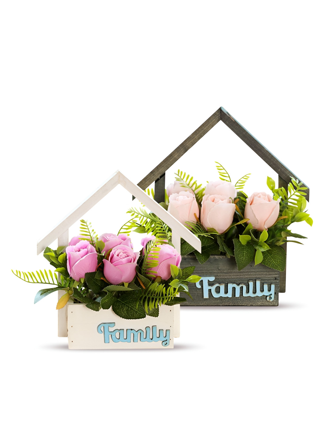 The Better Home Pink & White 2 Pieces Rose Artificial Flowers With Pot