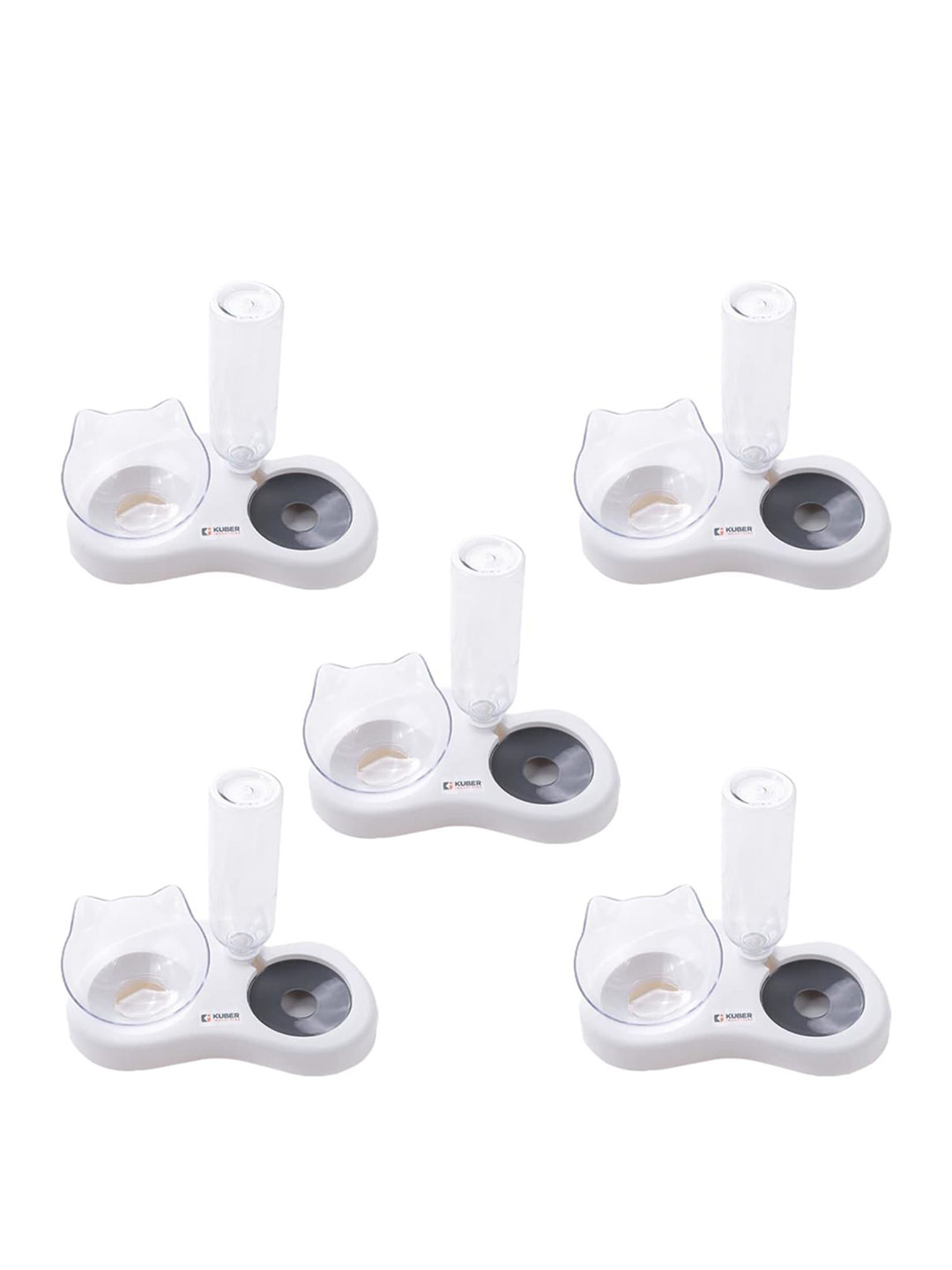 Kuber Industries Pack Of 5 White & Grey Plastic Animal Feeding Bowl