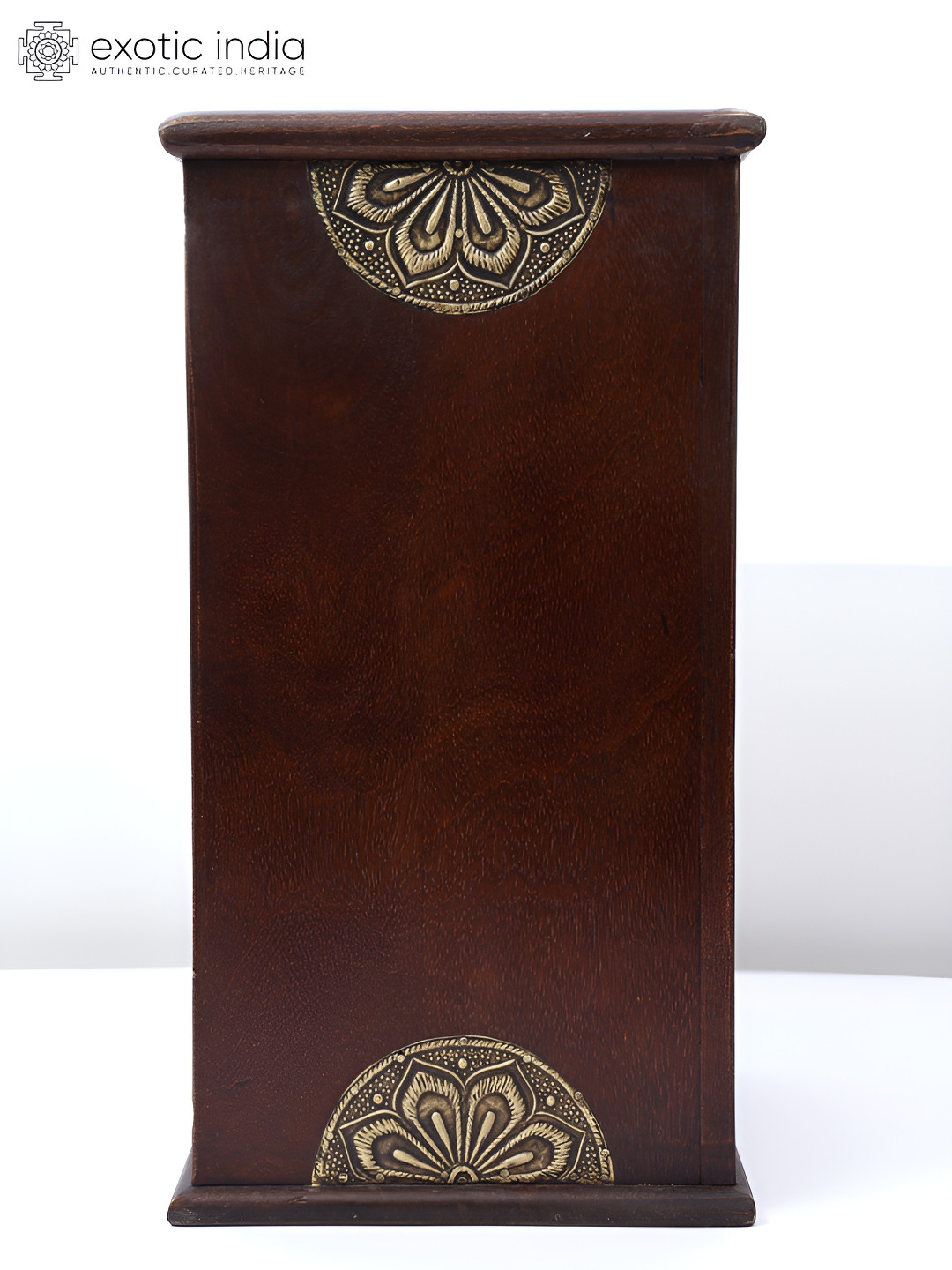 Exotic India Planter with Floral Brown Wood Natural Living Room Hand Made Medium Showpiece - 8 Inches