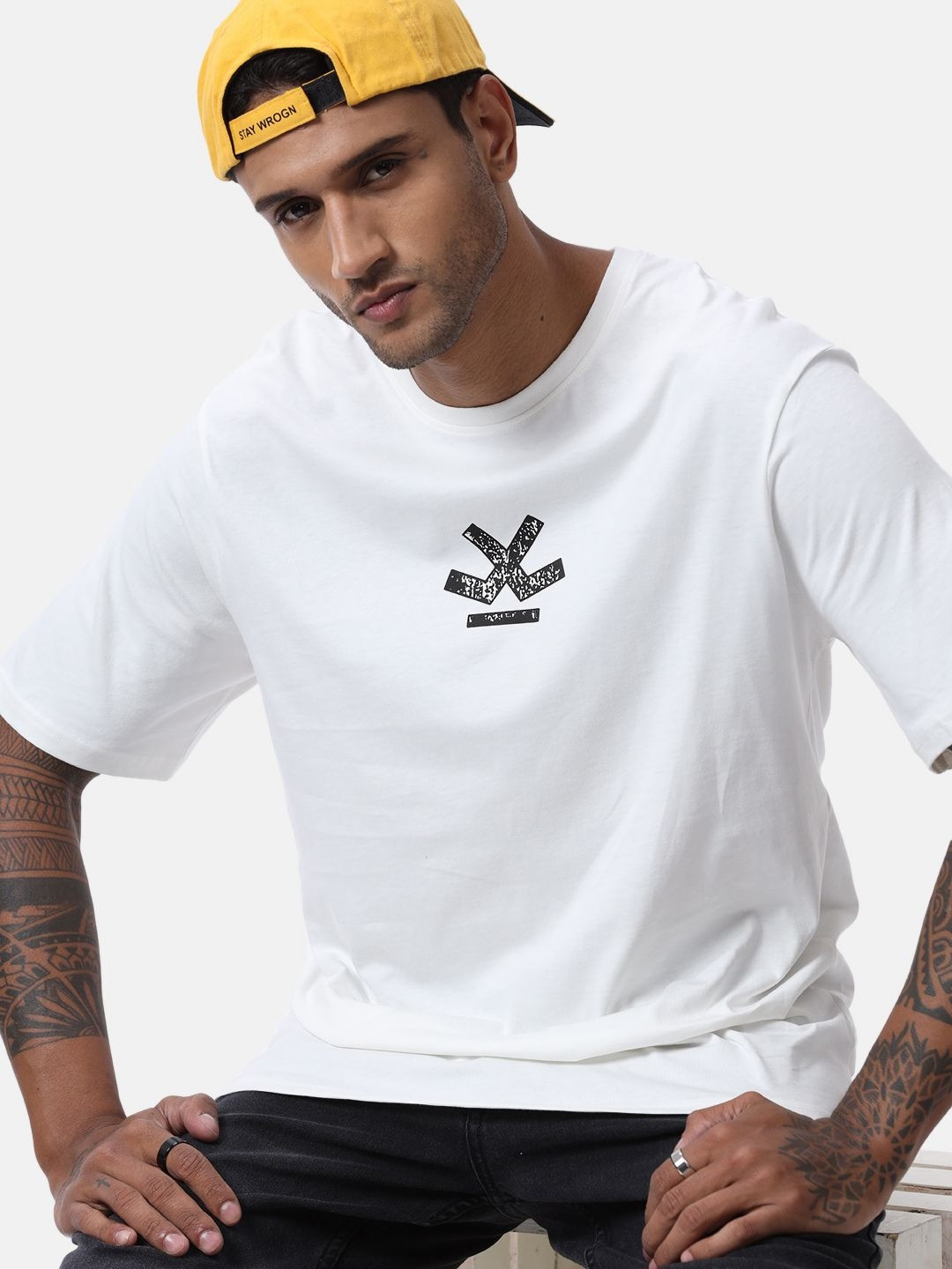 WROGN Men Typography Printed Round Neck Cotton T-shirt