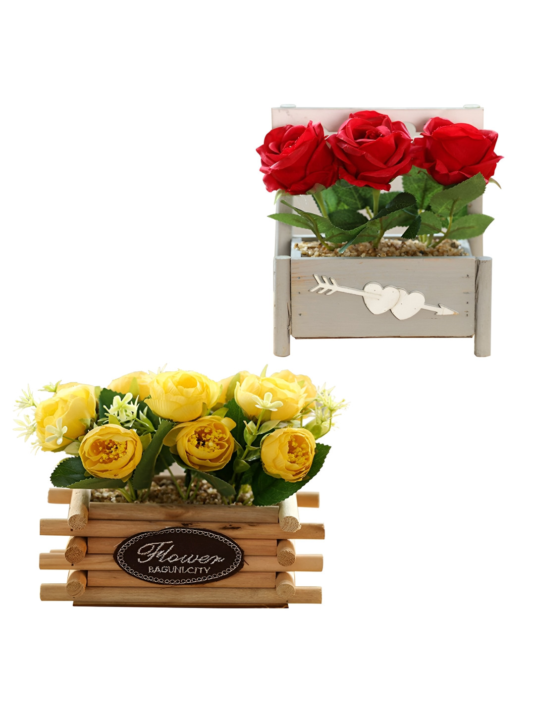 The Better Home Yellow & Green 2 Pieces Rose Core With Pot