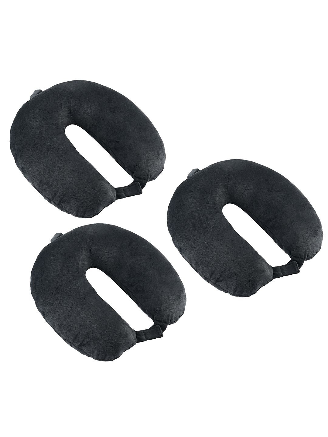 Kuber Industries Black Solid Polycotton Ultra Soft Set of 3 Ultra Soft Cotton Travel Pillow-28 x 11 x 30 cm