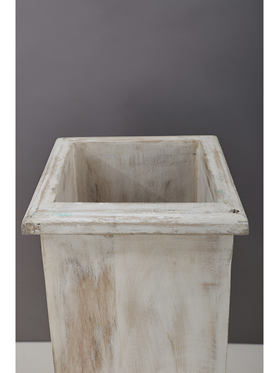 Exotic India Planters White Wood Natural Living Room Hand Made Large Showpiece - 8 Inches