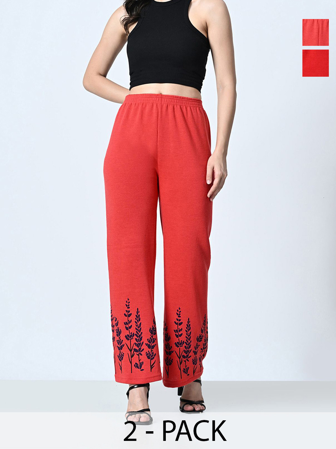 BAESD Plack OF 2 Women Floral Printed Knitted Palazzos