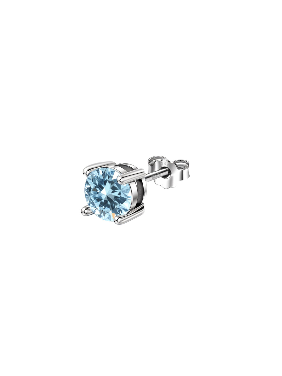 HighSpark Men 925 Sterling Silver Aquamarine Birthstone Solitaire
