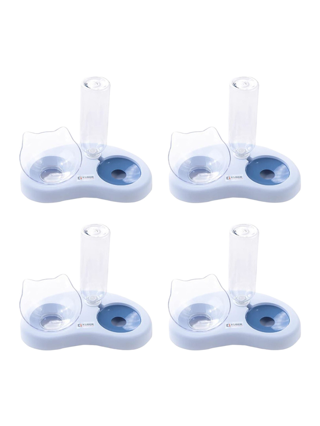 Kuber Industries 4 Pcs Blue Plastic Pet Bowl With Replaceable Water Bottle