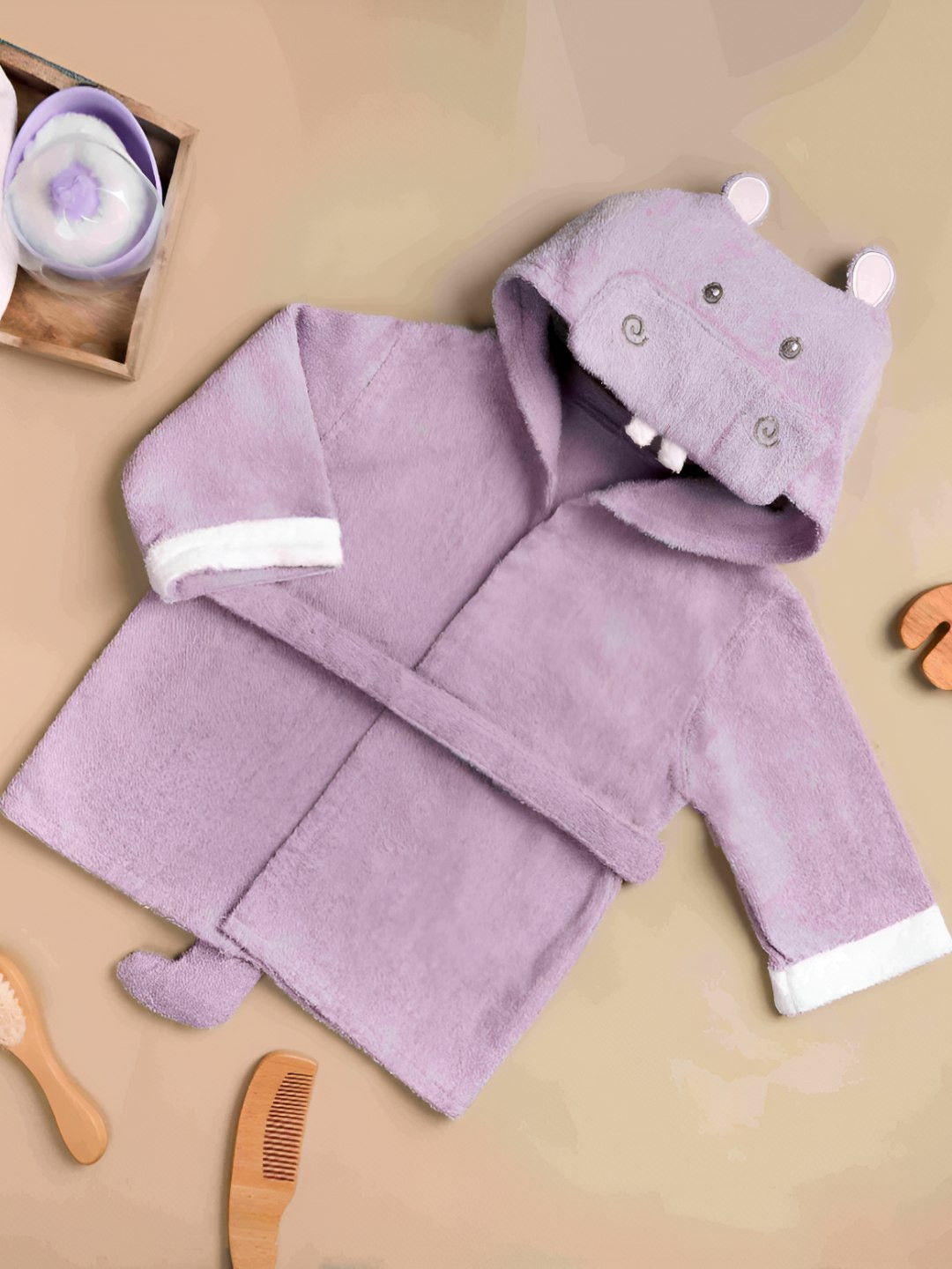 KICKS & CRAWL Baby Rhino Purple Solid Cotton Zipper Mini Bath Robe
