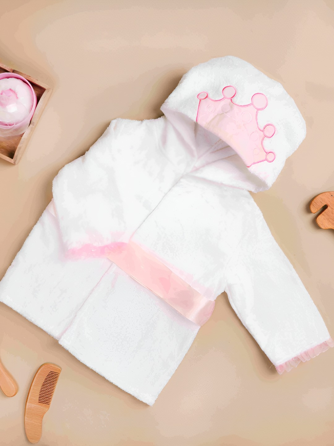 KICKS & CRAWL Lovely Princess White Solid Cotton Zipper Mini Bath Robe