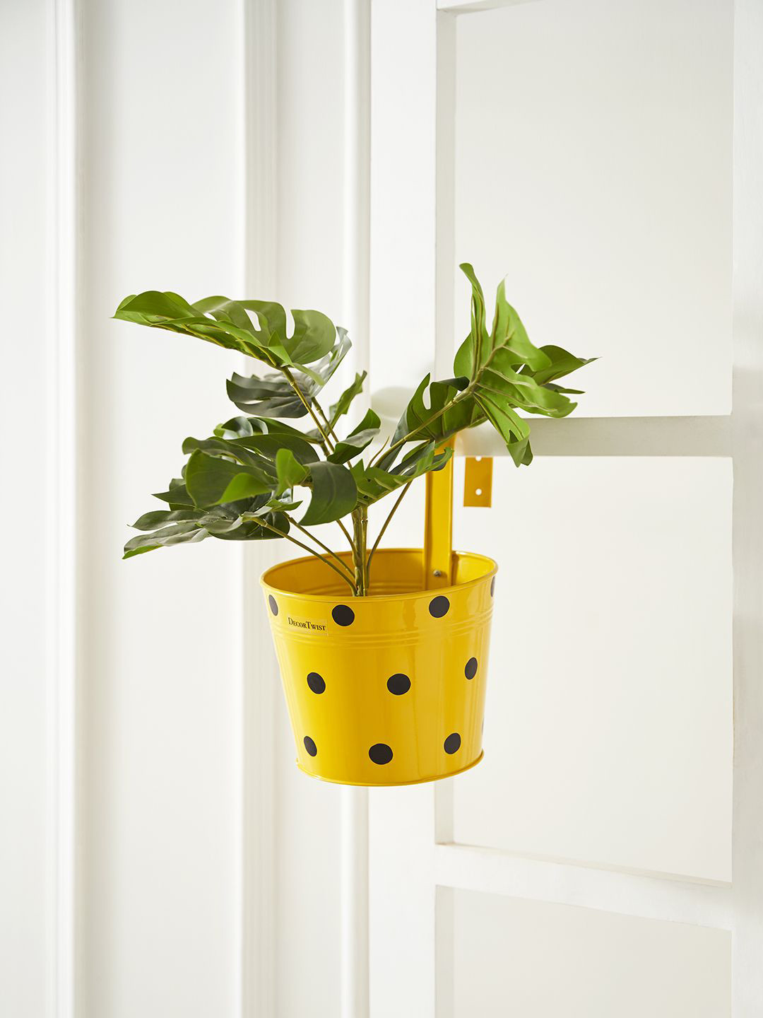 DecorTwist Yellow Metal Hanging Railing Planter