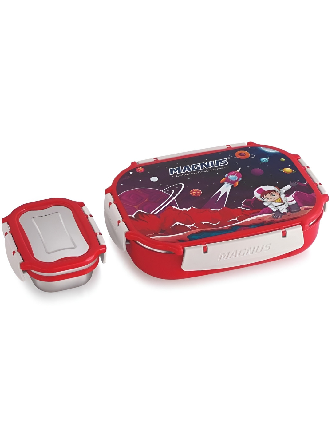 MAGNUS Red & Black 2 Pieces Printed Stainless Steel Lunch Box