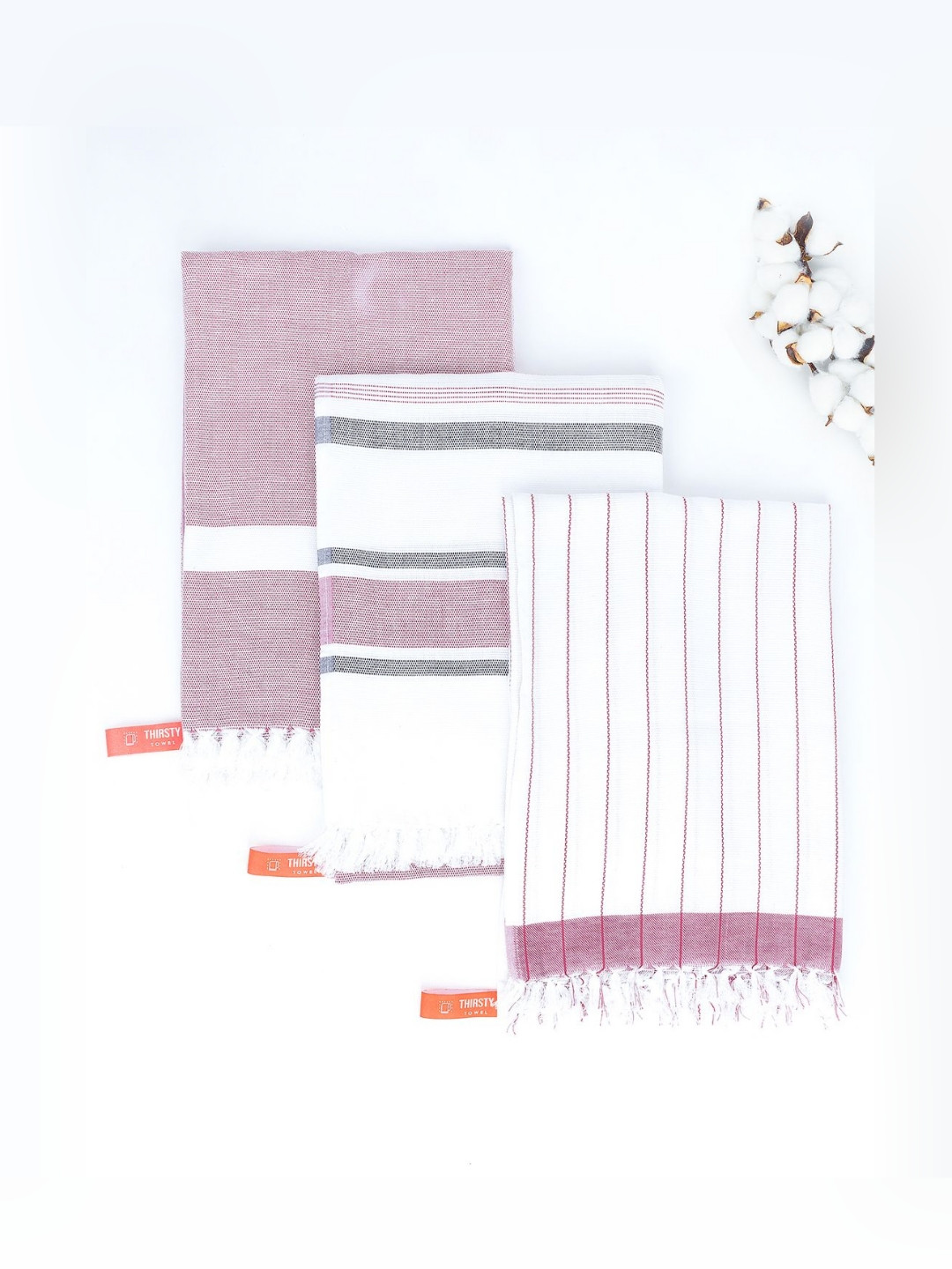 Thirsty Towel Pink & White 3 Pieces Printed Pure Cotton 225 GSM Cambric Bath Towels
