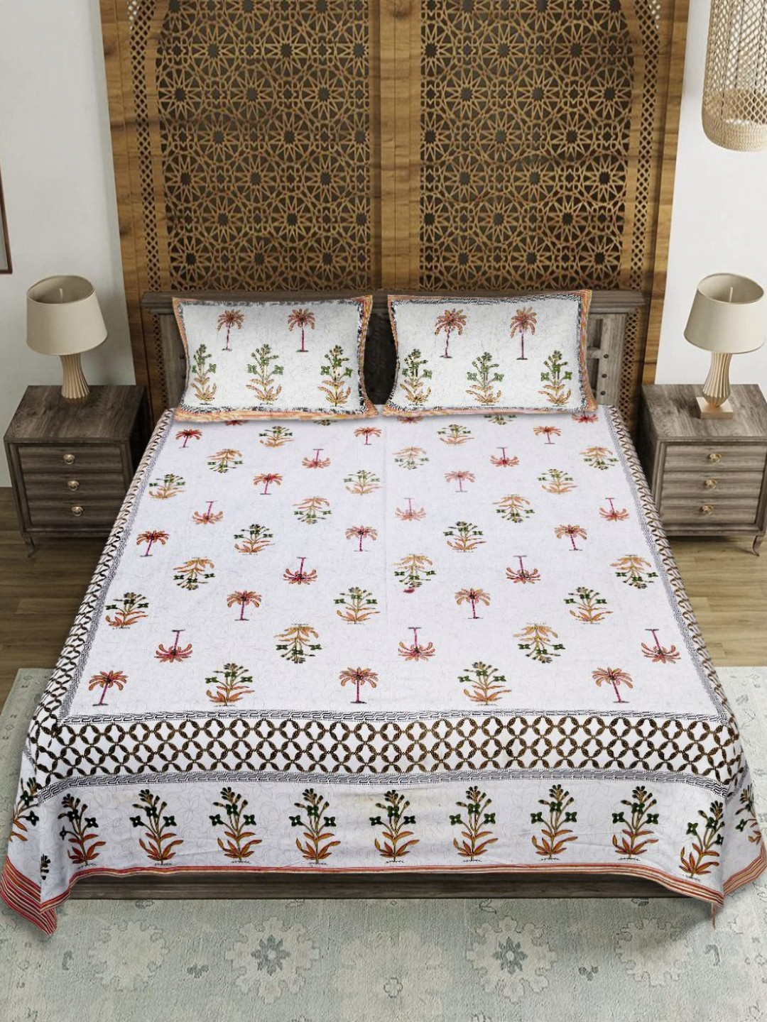 EasyGoods Royal Passion Red Floral Cotton 210 TC King Fine Bedsheet with 2 Pillow Covers-90 x 103 inches