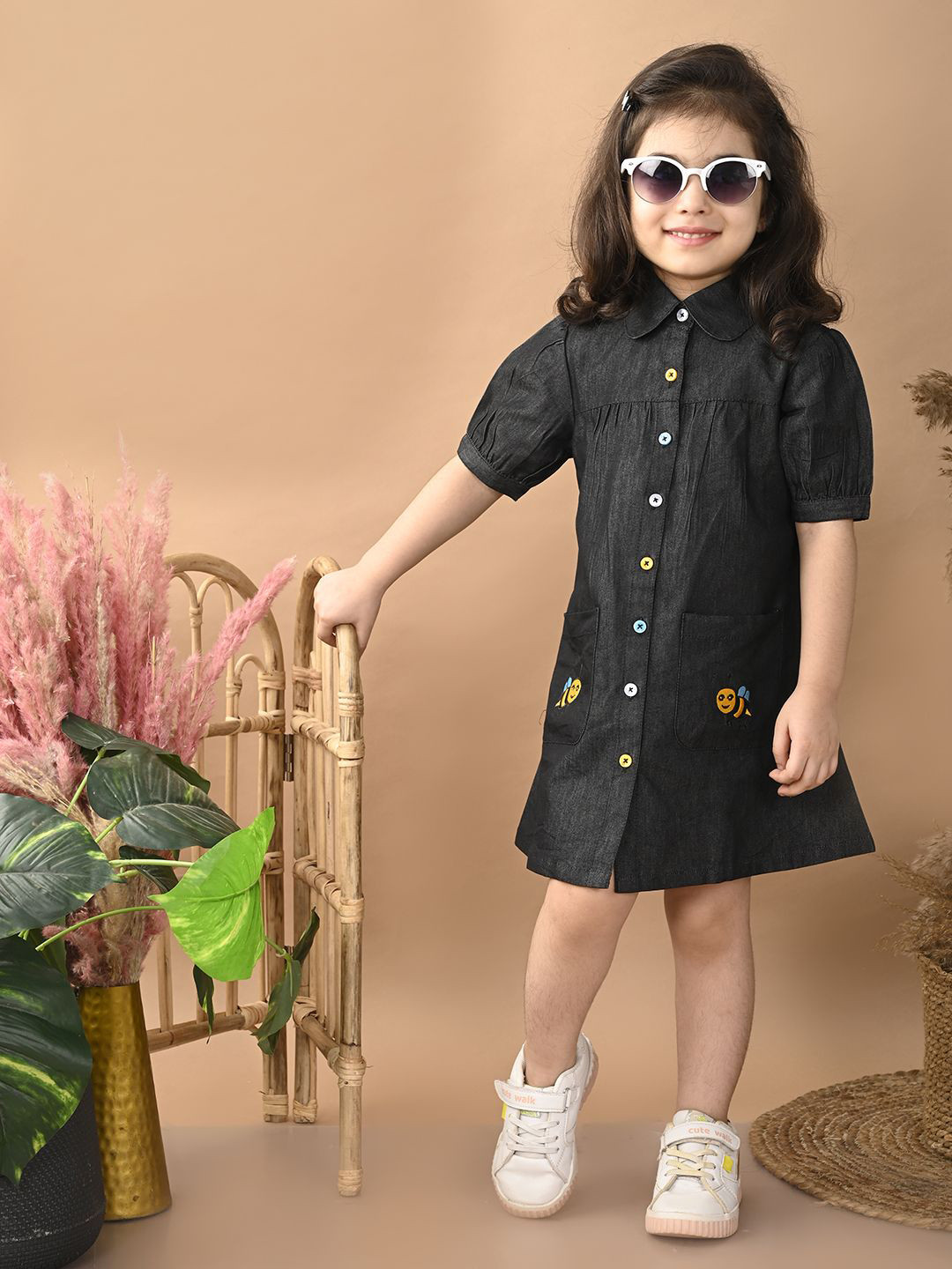 Superminis Girls Denim Shirt Dress with Embroidered Pocket