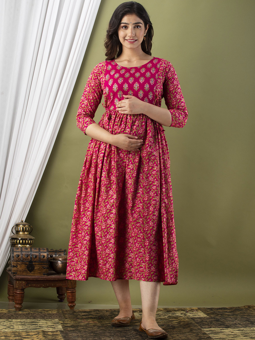Mialo fashion Printed Maternity Fit and Flare Ethnic Dresses