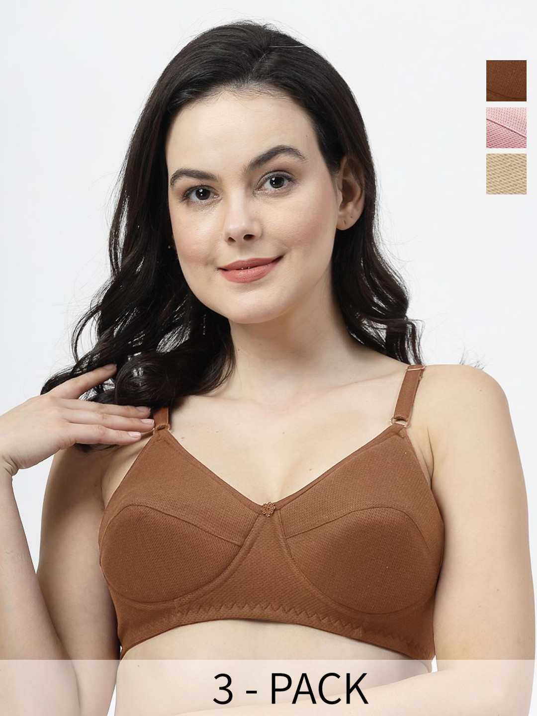 SHYAM SONS FLAIR Pack Of 3 Full Coverage Lightly Padded Bra ManviFoam-Onion-Skin-Brown
