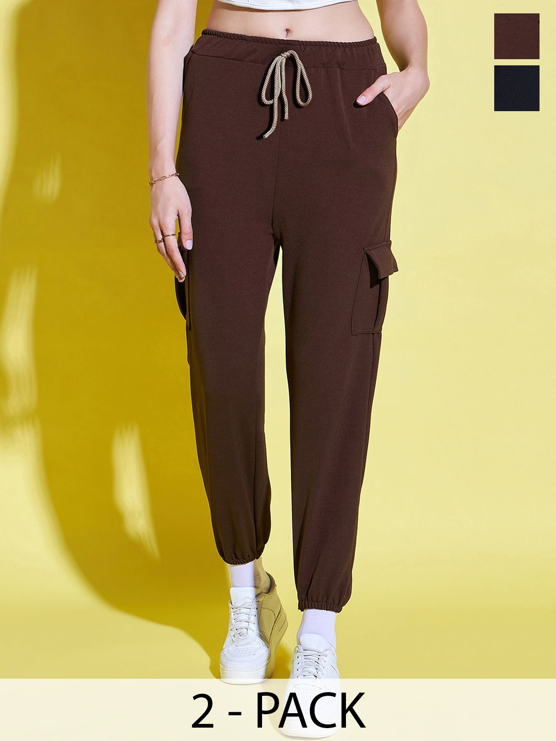 BUY NEW TREND Pack of 2 Women Relaxed Loose Fit High-Rise Cargo Styles Joggers Trousers