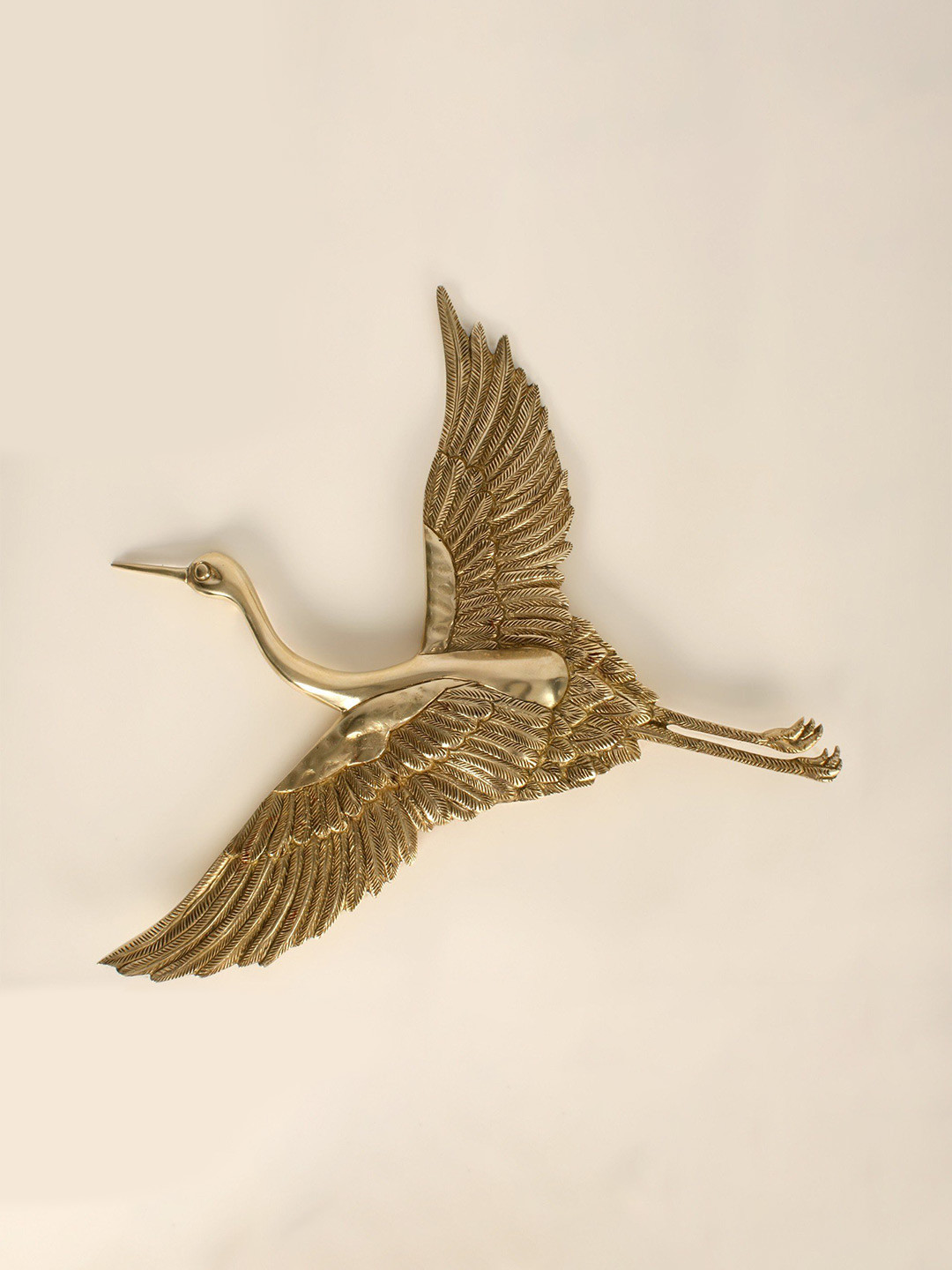 Exotic India Flying Crane Bird Brass Glossy Hanging Hall Wall Hangings-13.4In