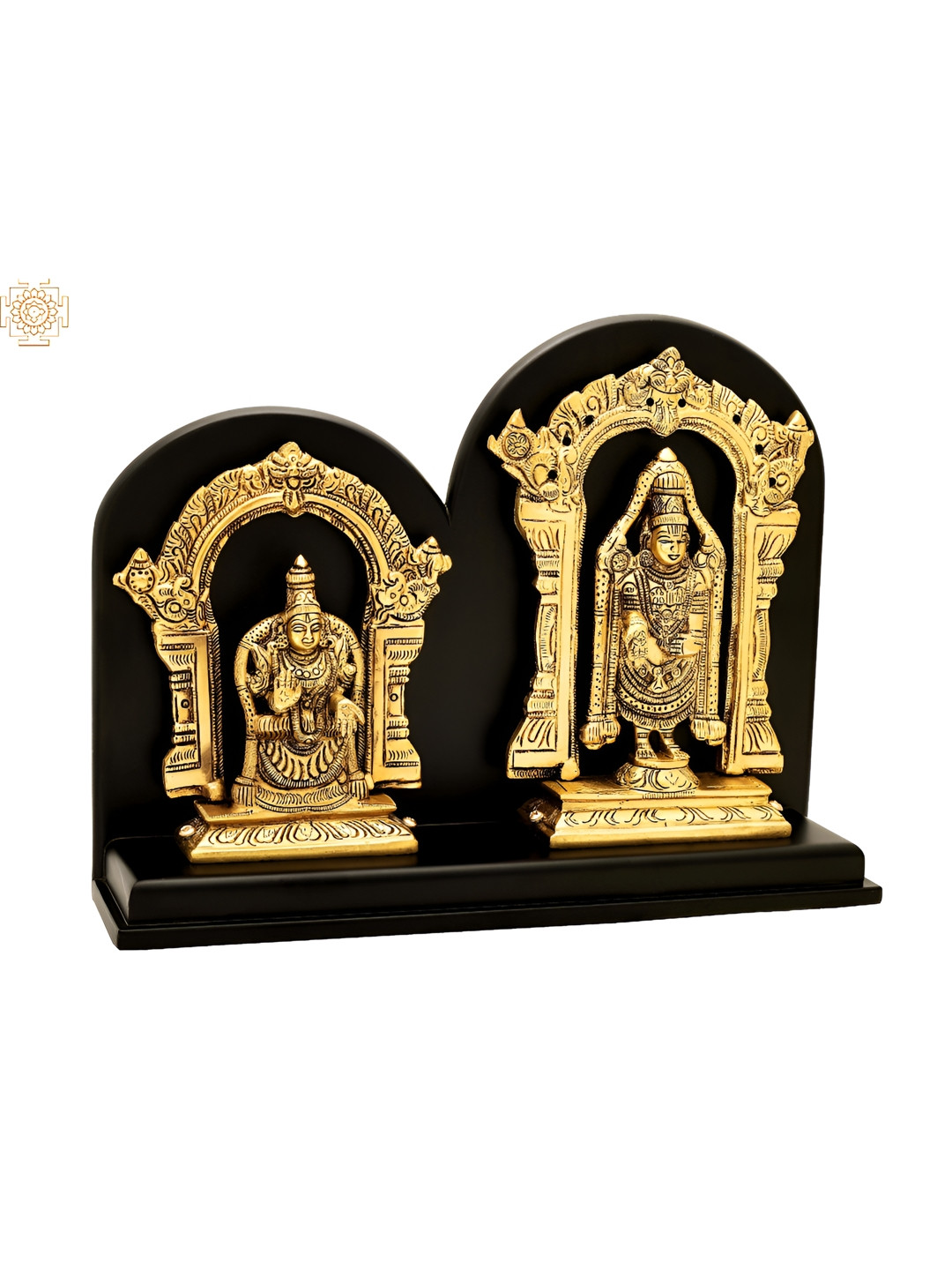 Exotic India Lord Venkateswara With Goddess Lakshmi Gold Brass Metallic Prayer Room Medium Showpiece - 9.2 Inches