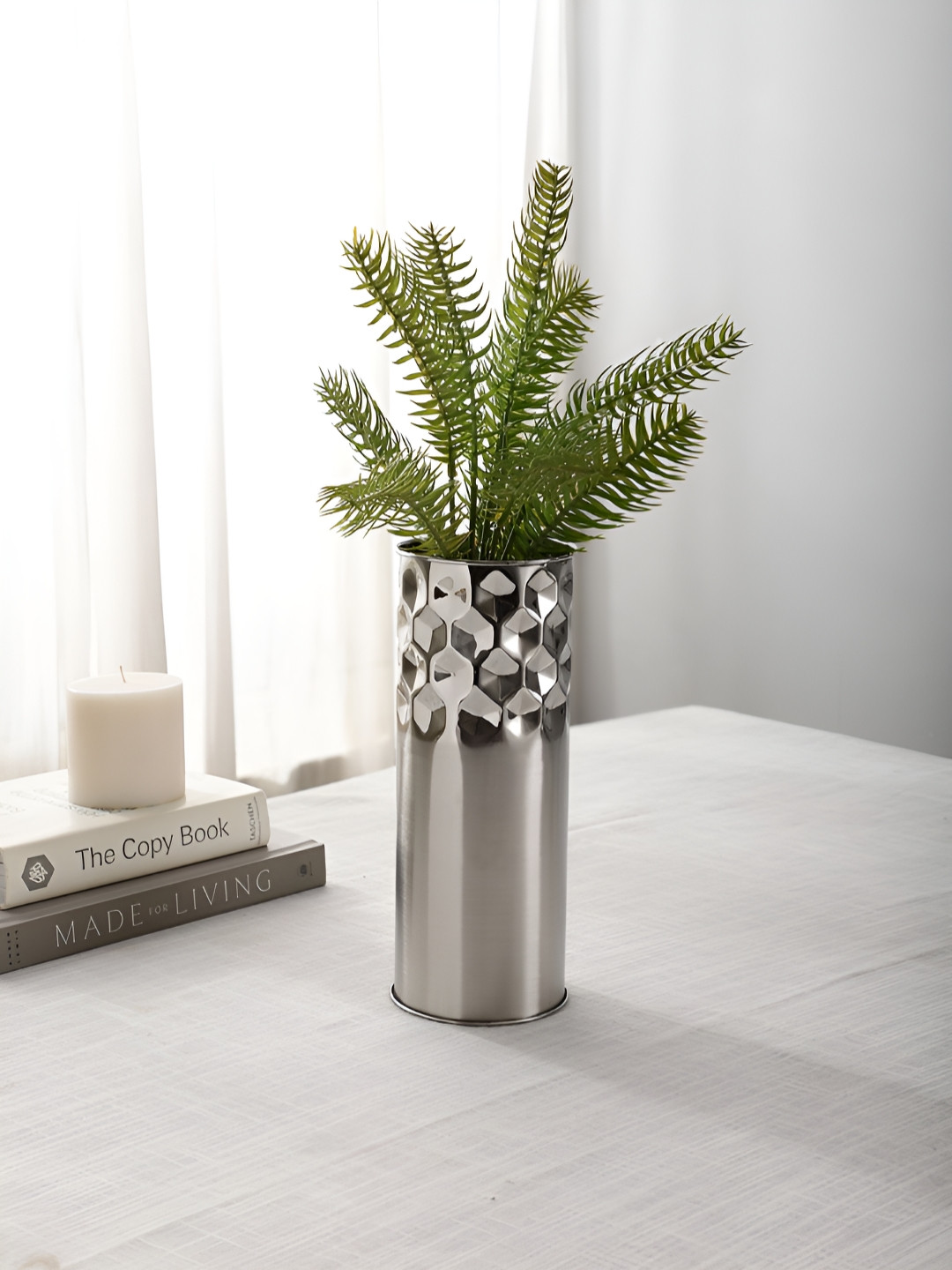 Maison Modern Silver Toned Diamond Cut Flower Vase