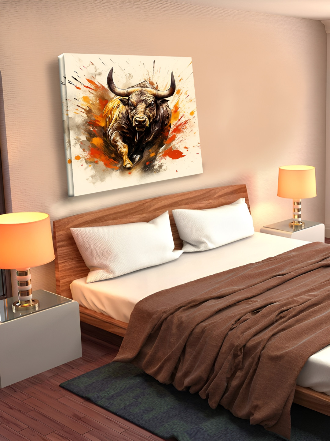 OLIVE TREE Cream-Coloured & Yellow Animal Wooden Framed Canvas Painting Wall Art