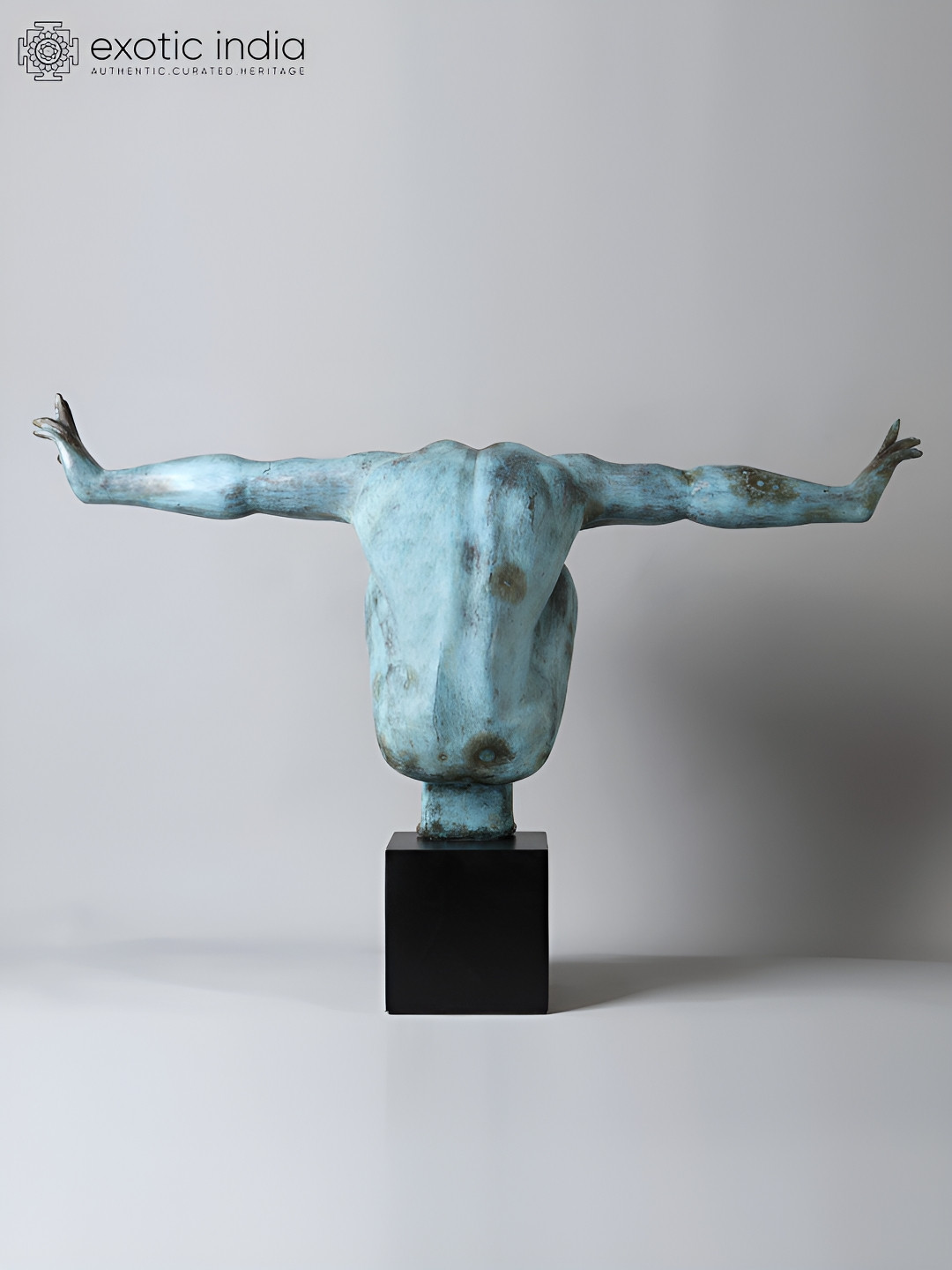 Exotic India Equilibriums Edge: The Olympic Swimmer Blue Brass Metallic Living Room Large Showpiece - 23 Inches