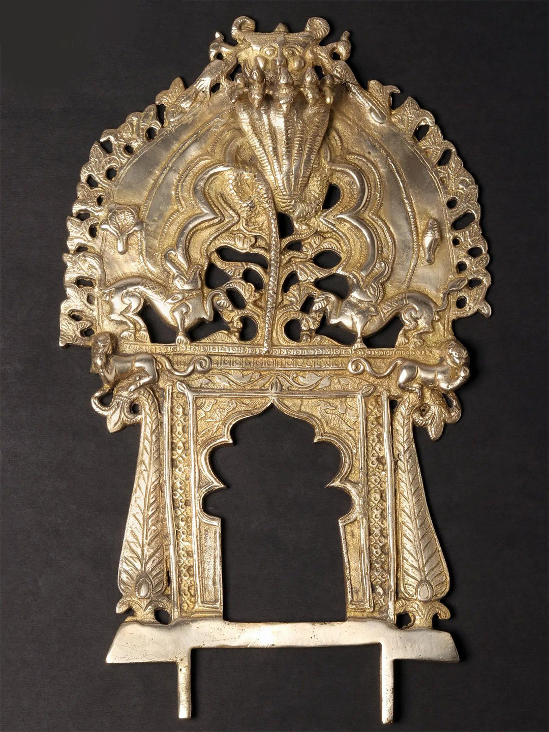 Exotic India Traditional Sheshnag Thiruvachi Brass Glossy Spiritual Wall Decor-15.5In