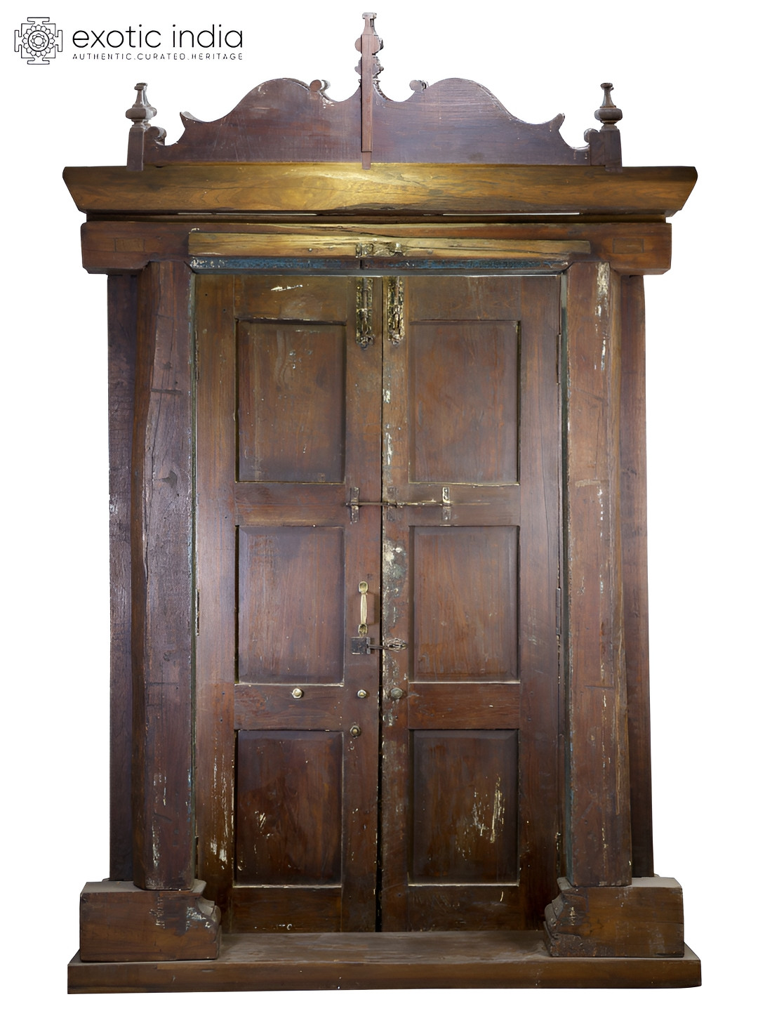 Exotic India Brown Large Vintage Wooden Home Temple With Frame