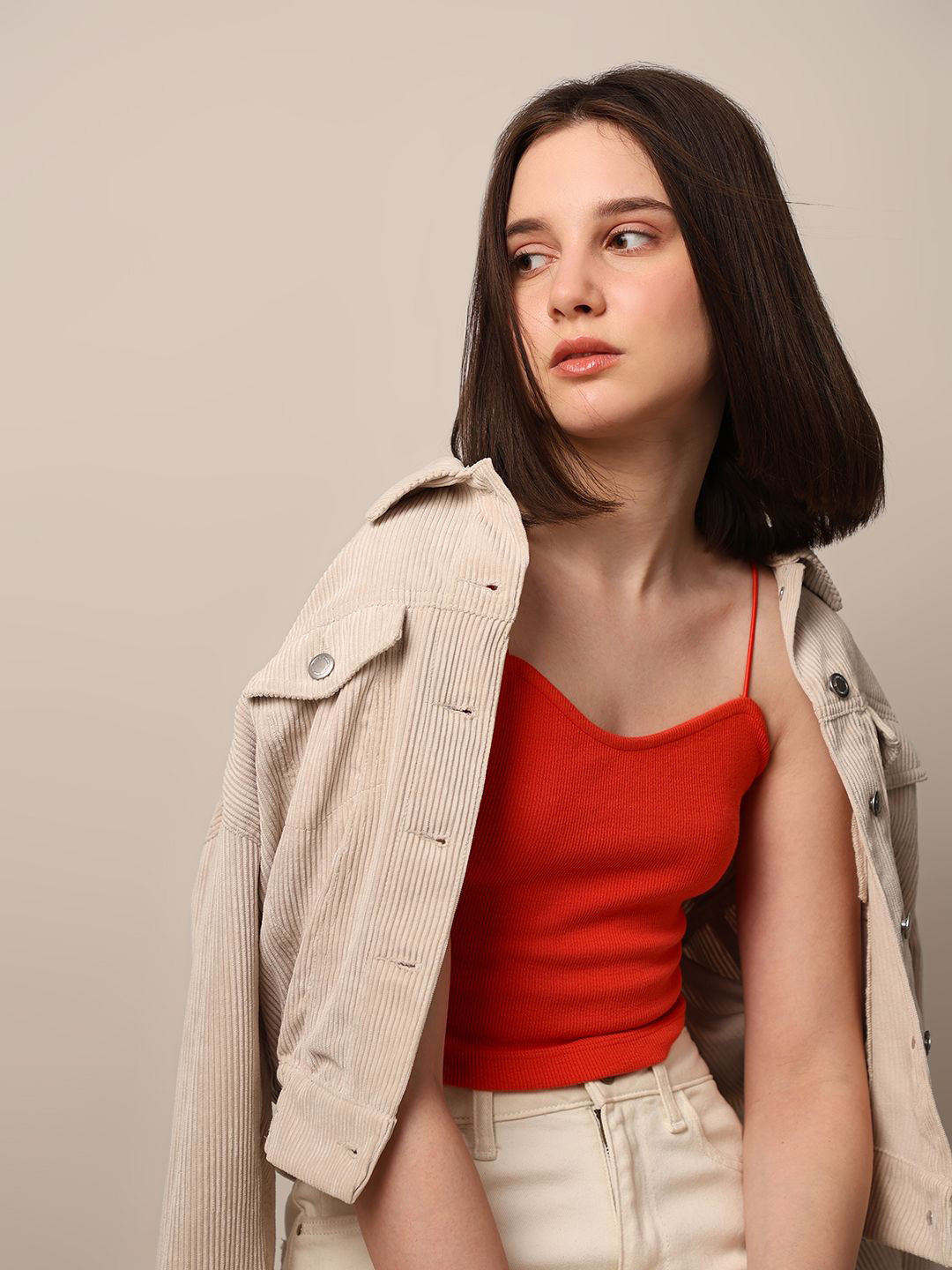 ONLY Women Solid Cami Tops Shoulder Straps Cotton Top