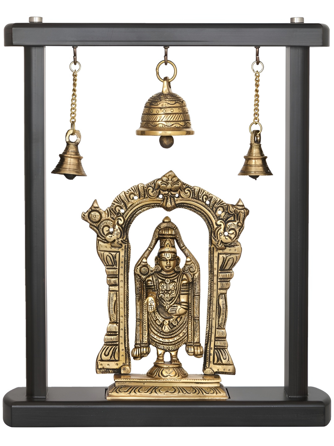 Exotic India Tirupati Balaji Gold Brass Metallic Prayer Room Hand Made Medium Showpiece - 13.2 Inches