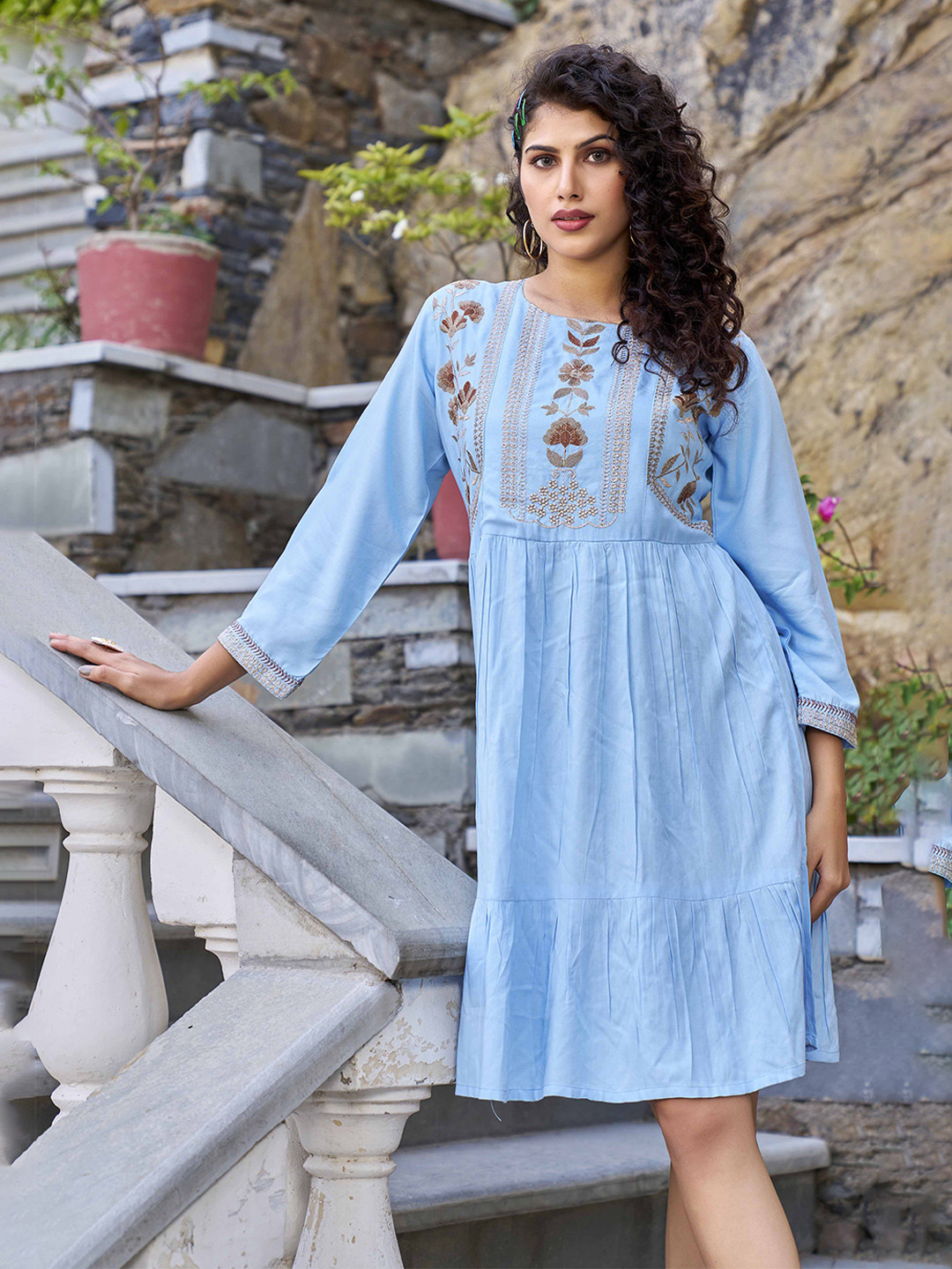 PEACH PIPER Women Flared Sleeve A-Line Dress