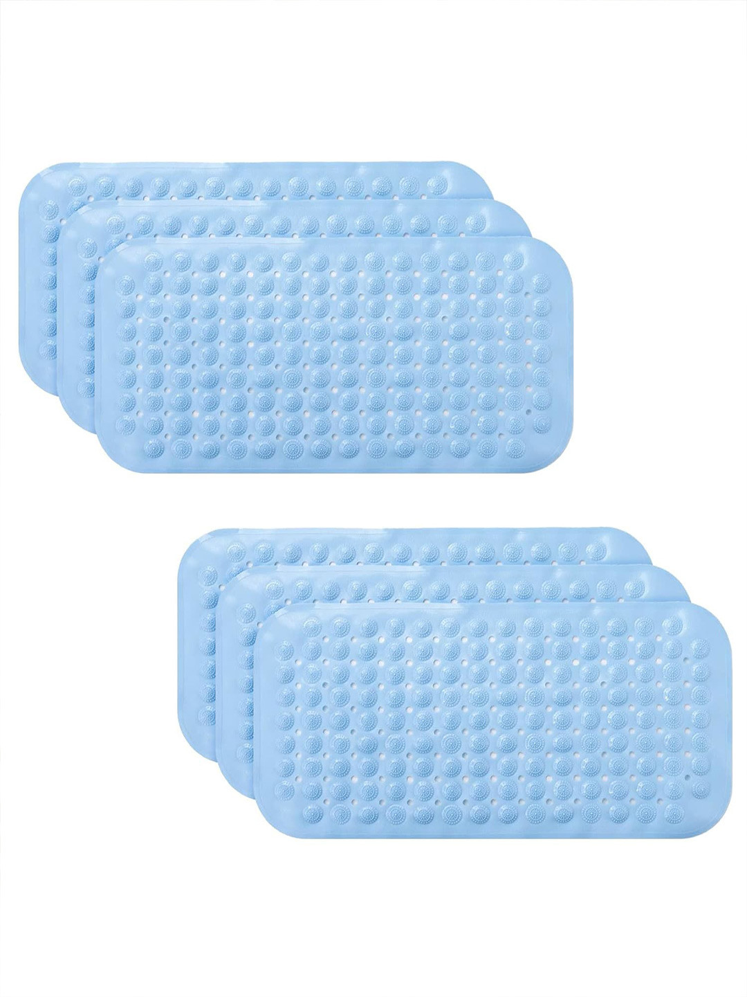 Kuber Industries Blue 6 Pieces 240 GSM Anti-Skid Bath Rugs