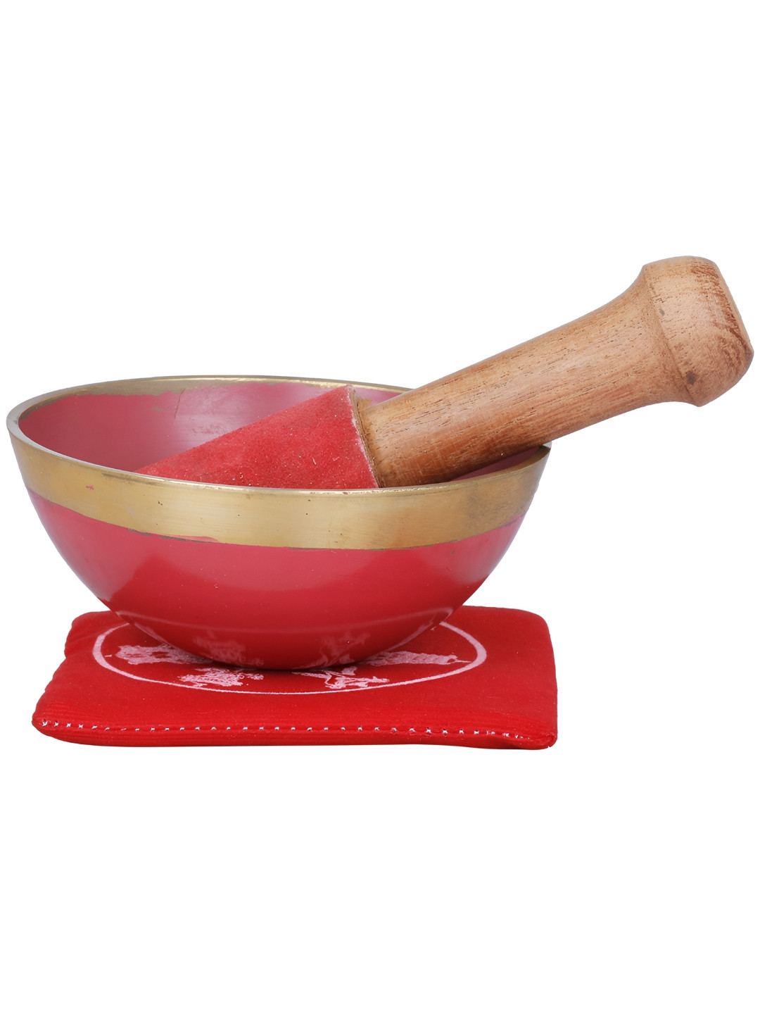 Exotic India Tibetan Buddhist Lotus Singing Bowl Red Brass Metallic Kitchen Hand Made Set of 3 Small Showpieces - 1.5 Inches