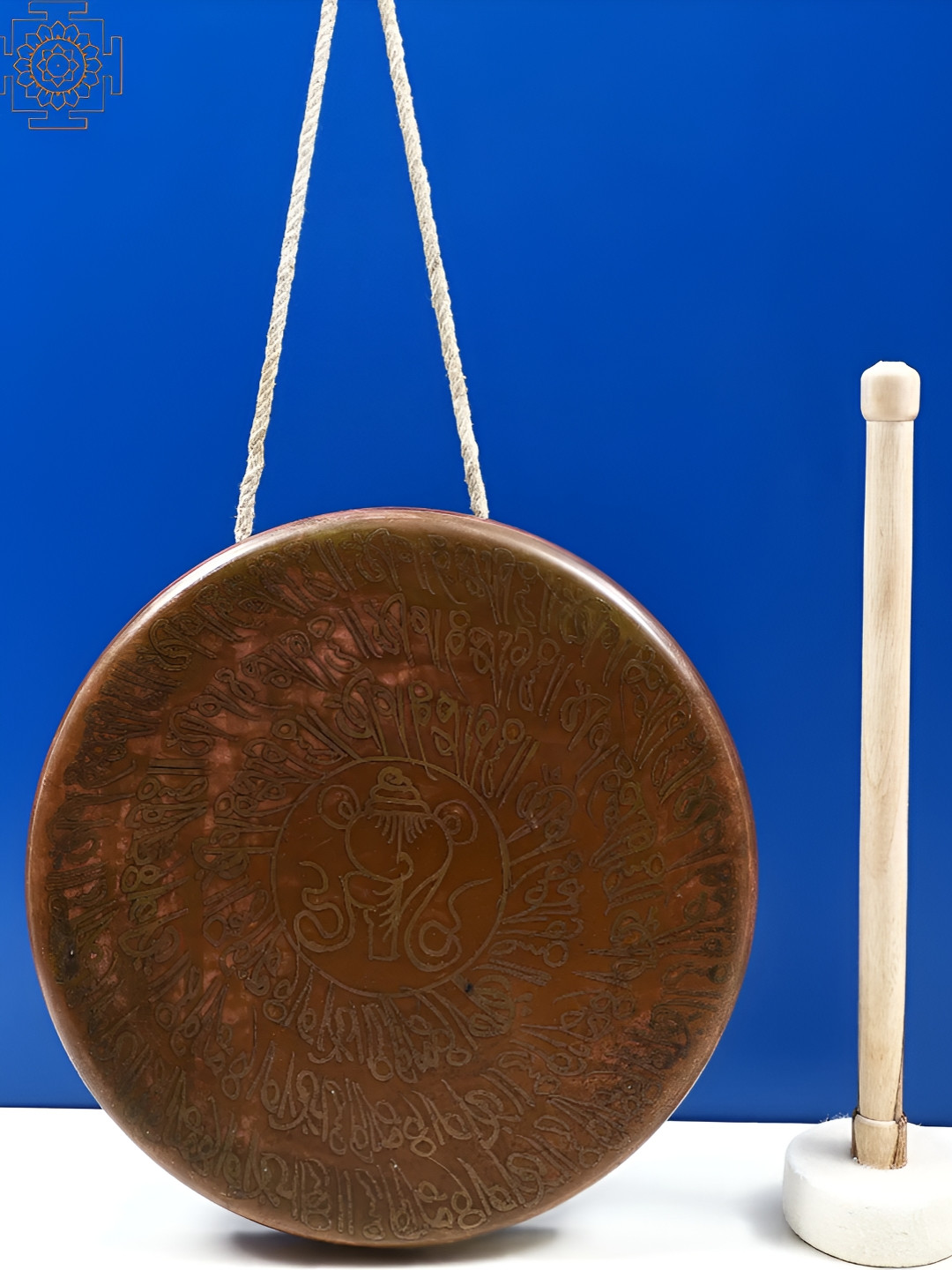 Exotic India Wind Gong with Beater Brown Brass Metallic Living Room Set of 2 Tiny Showpieces - 10 Inches