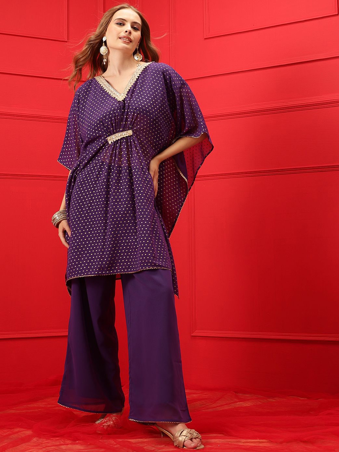 Indo Street Printed V Neck Top & Palazzo - Co Ords for Women 30405124 | Myntra