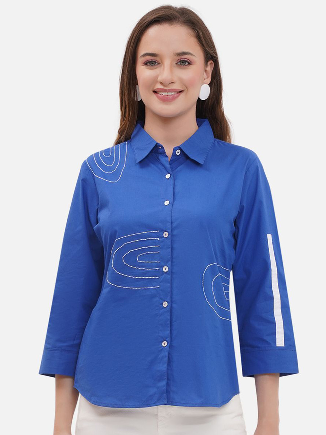 bellamia Women Edgy Spread Collar Abstract Printed Semiformal Shirt