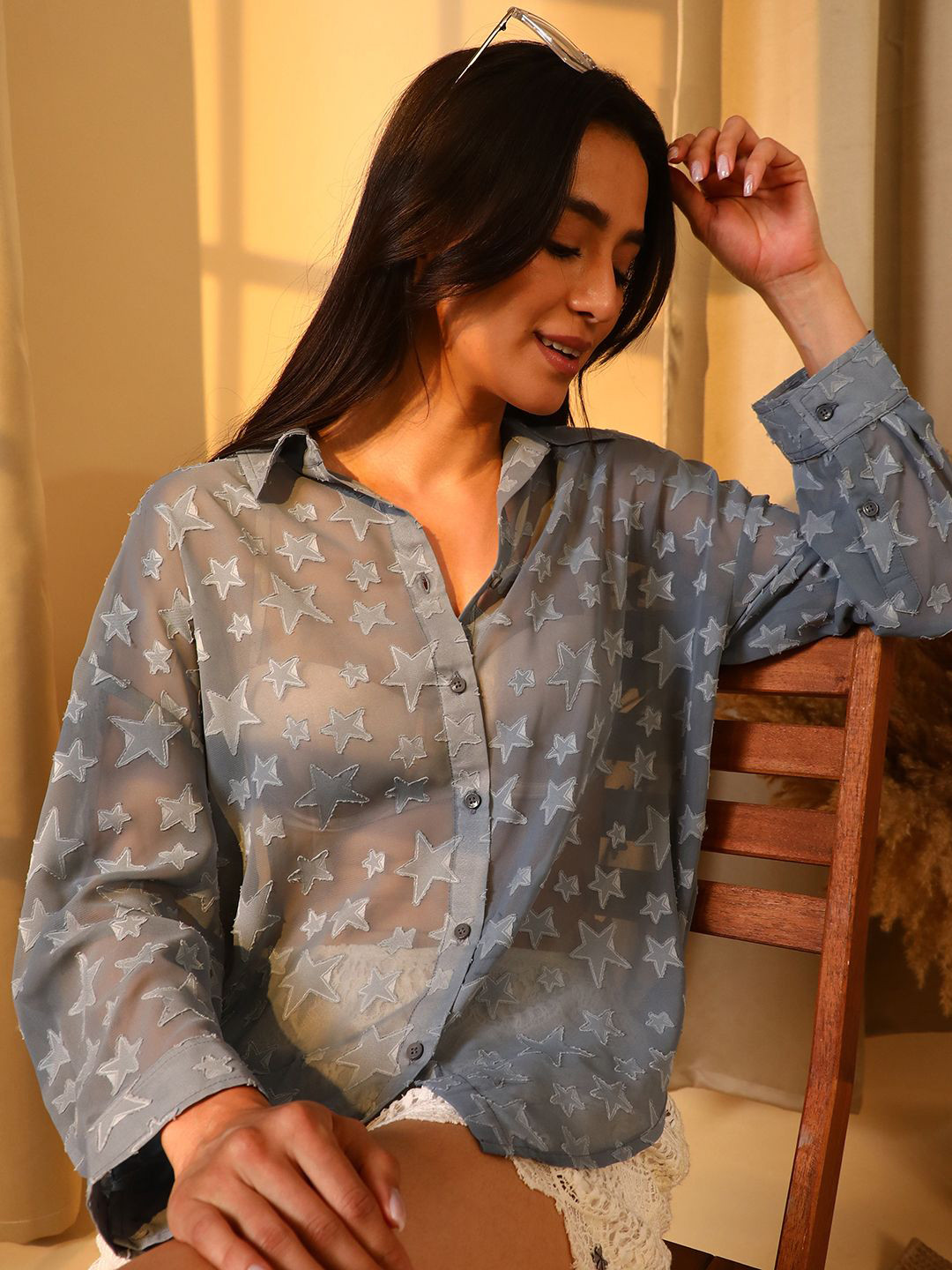 PINACOLADA Women Relaxed Fit Star Graphic Casual Shirt