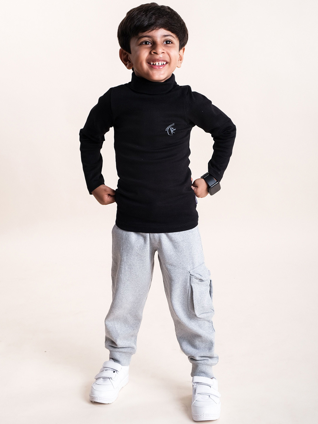 KiddoPanti Solid Boys Turtle Neck Full Sleeve T-Shirt & Joggers