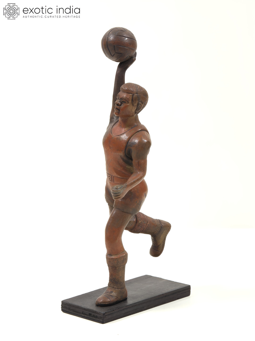 Exotic India Volleyball Player Brown Bronze Metallic Living Room Medium Showpiece - 2.3 Inches