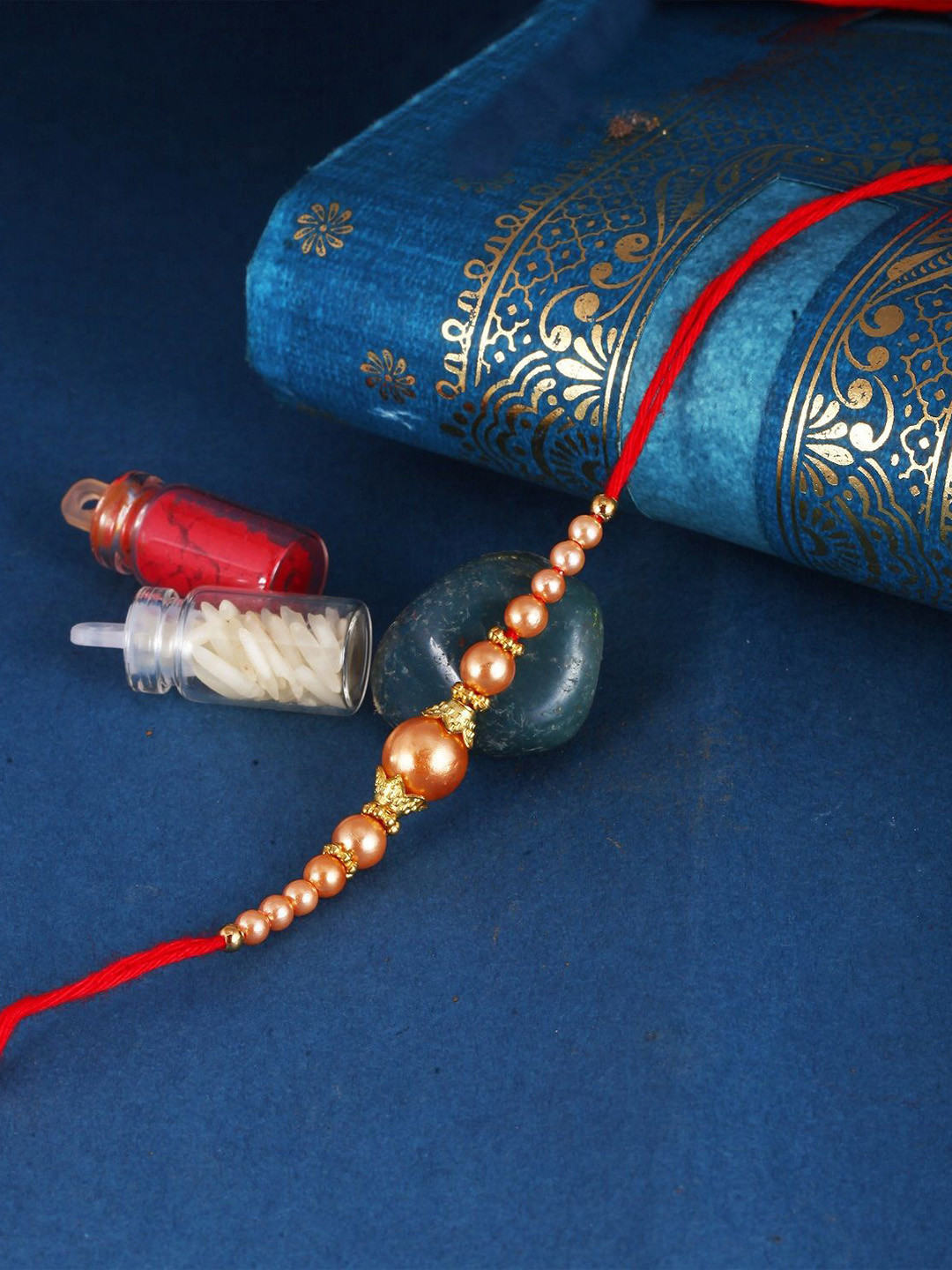 Vighnaharta Kids Set of 3 Gold and Rhodium Plated Fancy Pearls Thread Rakhis