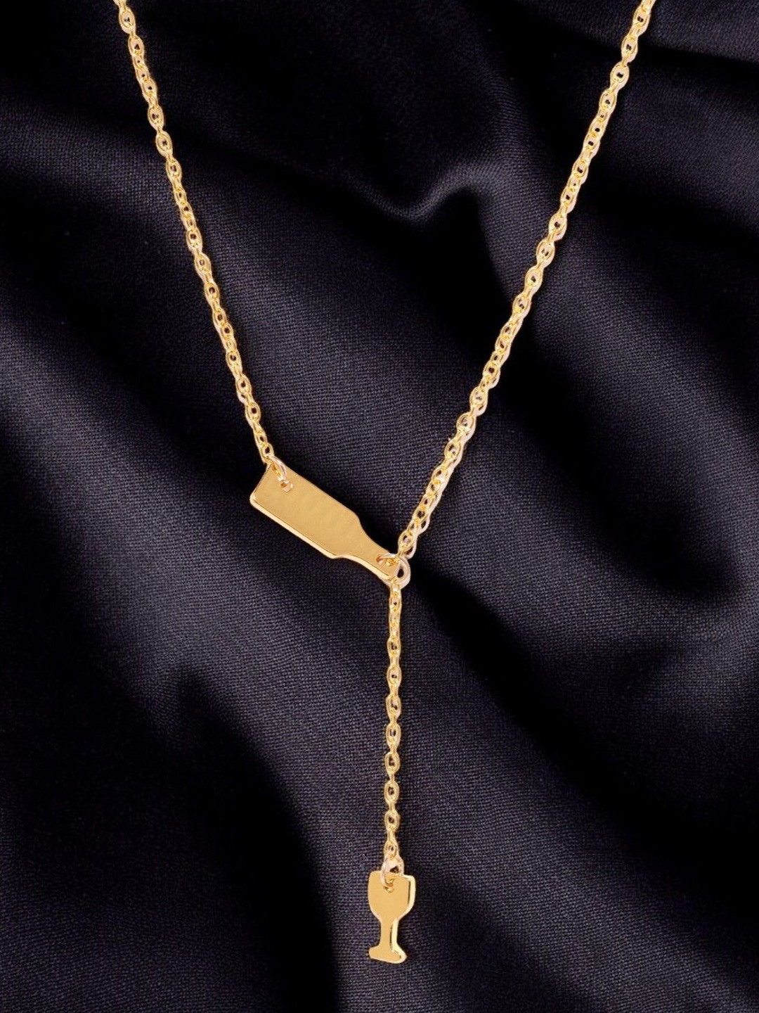 fabula Whine Glass & Bottle Lariat Delicate Necklace