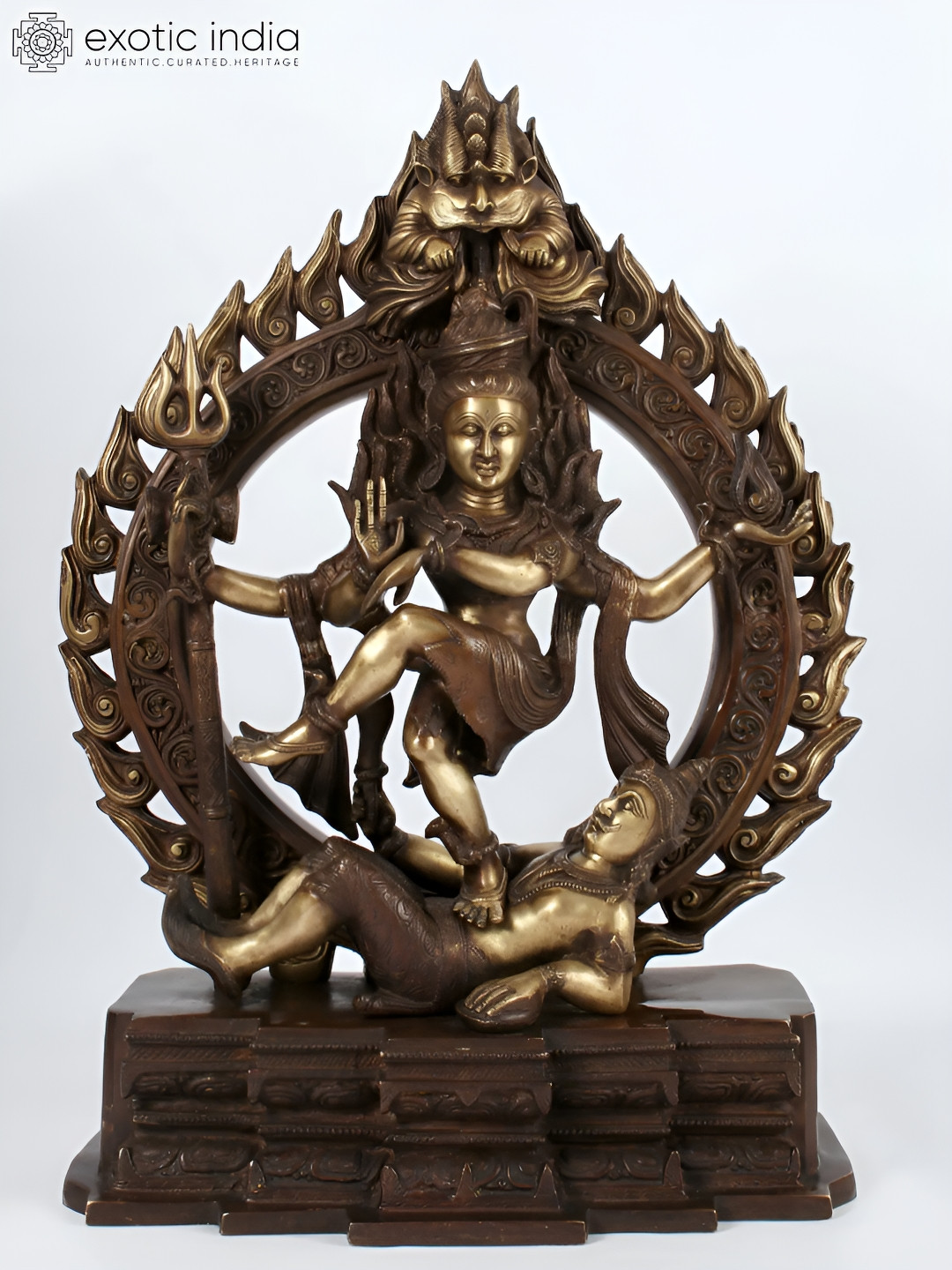 Exotic India The Raging-Fire Halo Of Lord Nataraja Gold Brass Metallic Prayer Room Hand-Crafted Extra Large Showpiece - 26 Inches
