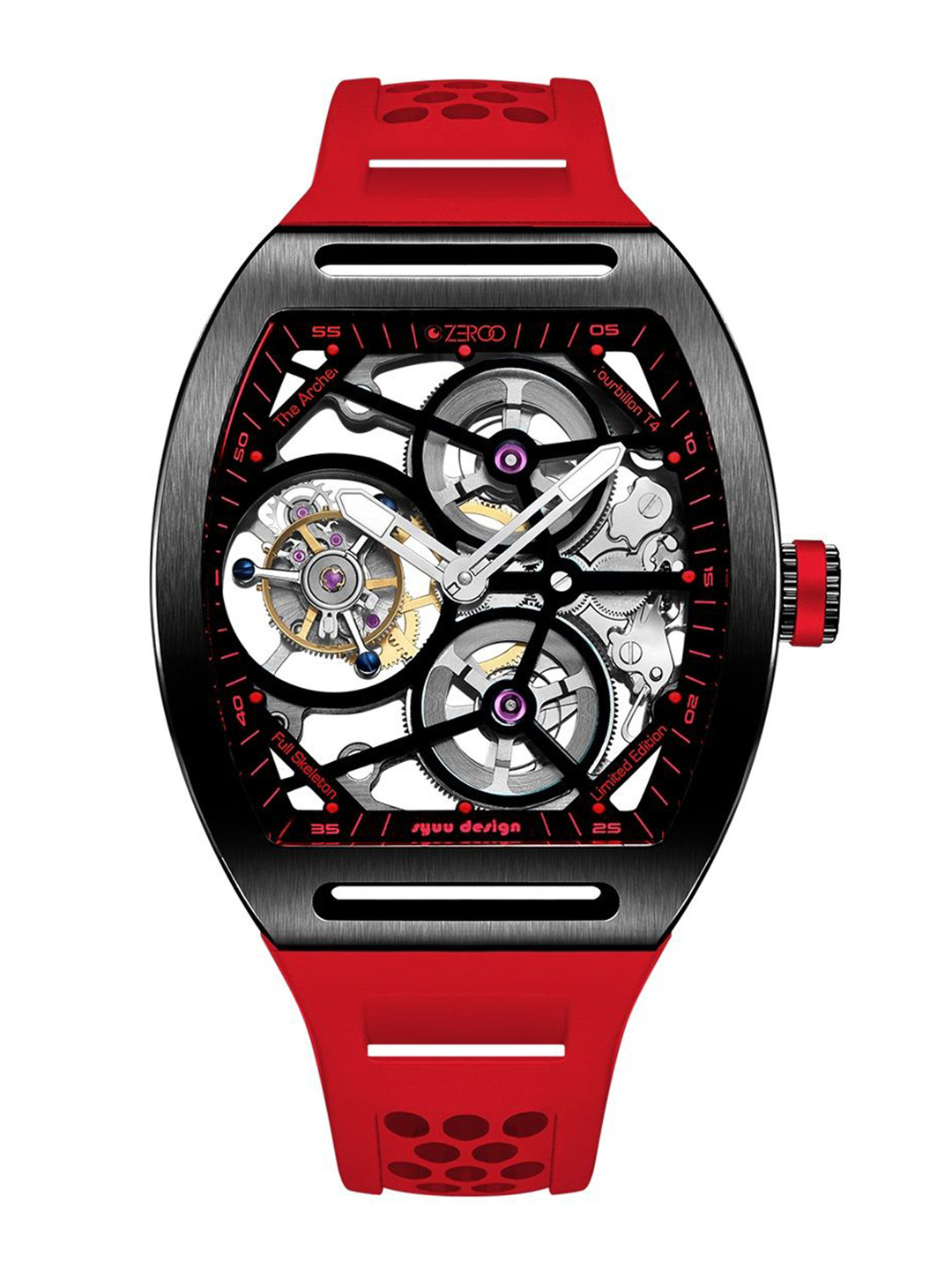 ZEROO Unisex Skeleton Dial & Leather Straps Analogue Watch ZT004BRD